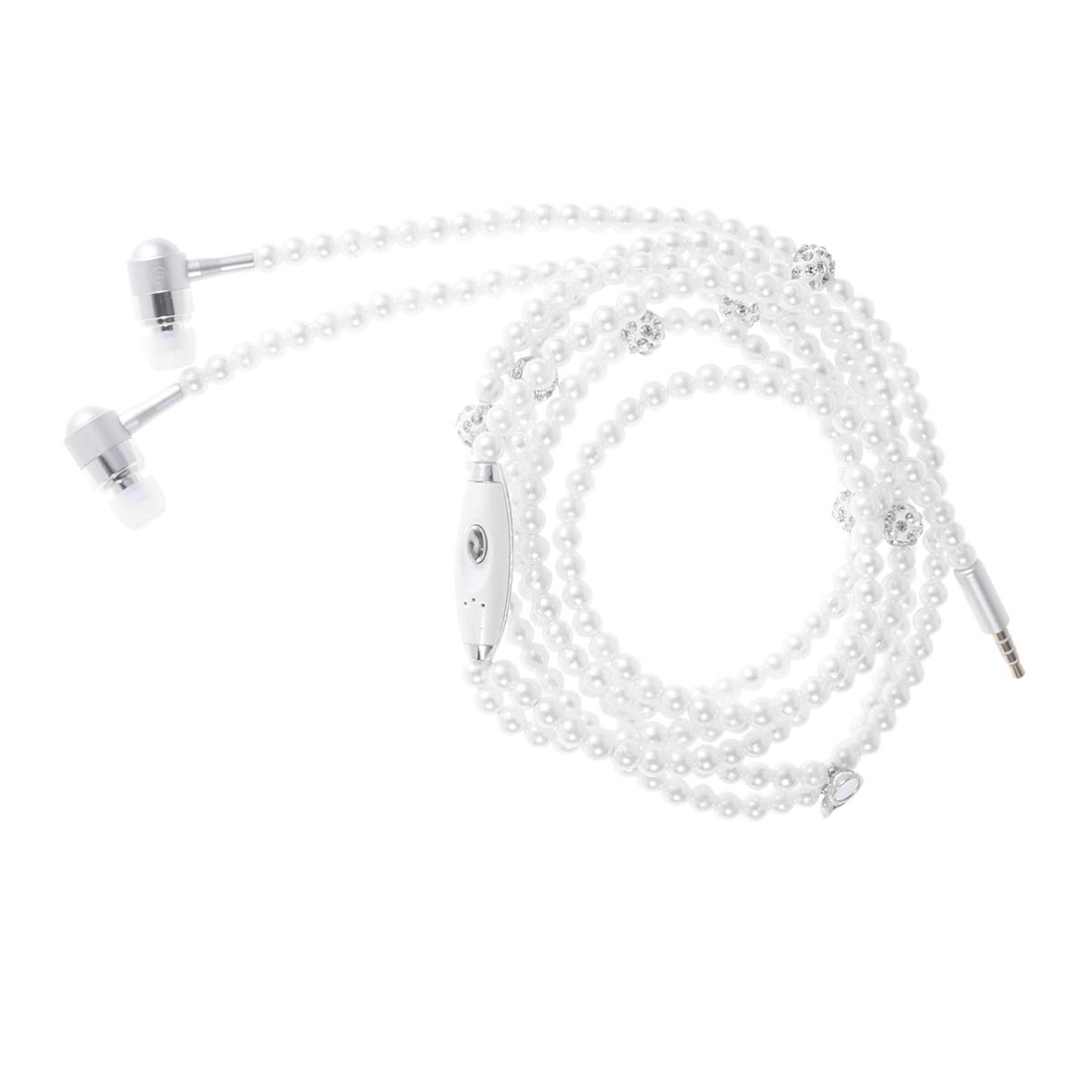 Wireless In-Ear Earbuds with Microphone - Bluetooth Headphones with Remote Control & Built-in Mic | Pearl Chain Design for Women & Students | Perfect for Gym, Commuting & Studying (White)