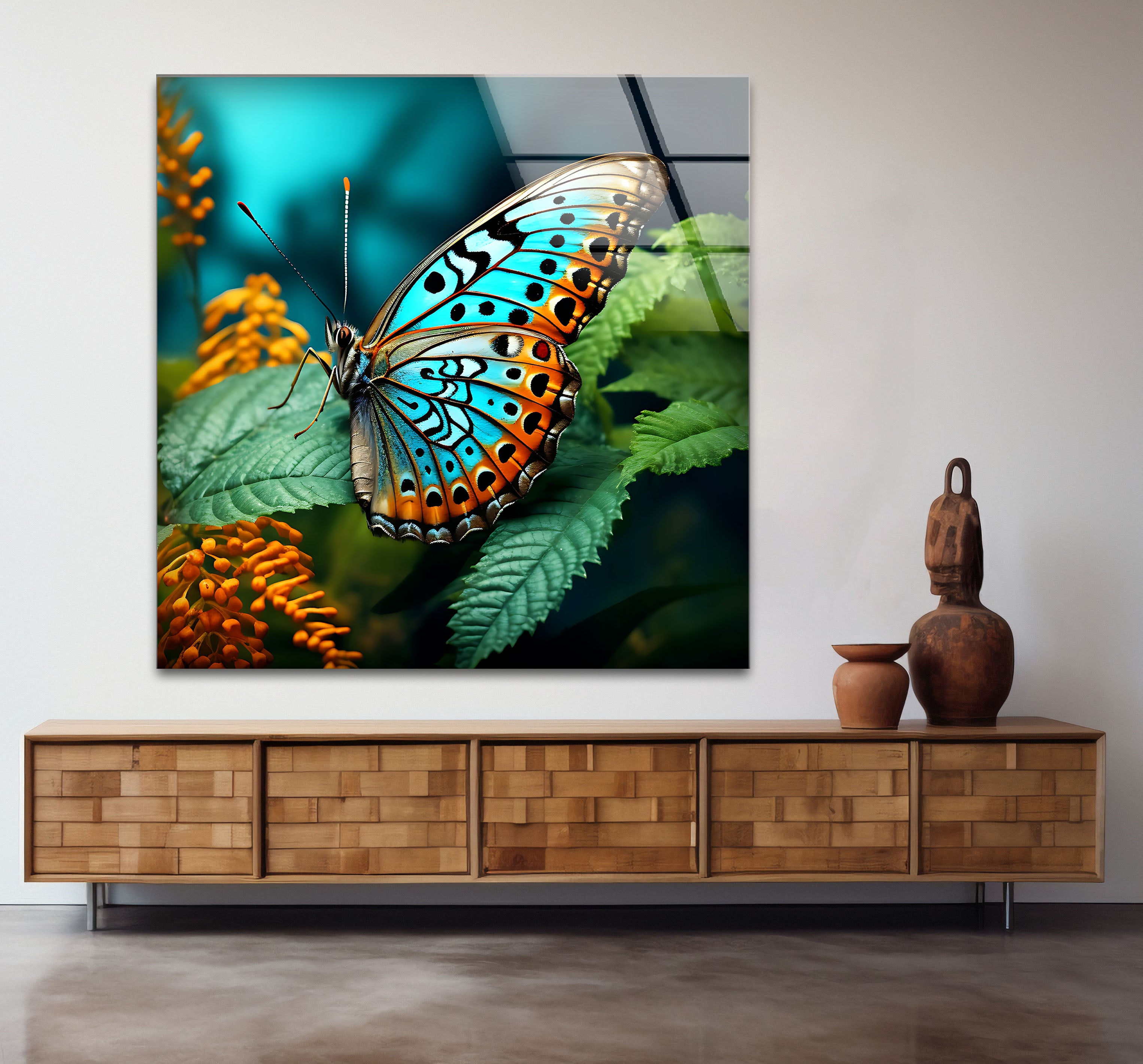 Blue Monarch Glass Wall Art - Vibrant Butterfly on Leaf Print | Elegant Home Decor for Living Room, Bedroom & Office | Perfect Gift for Nature Lovers