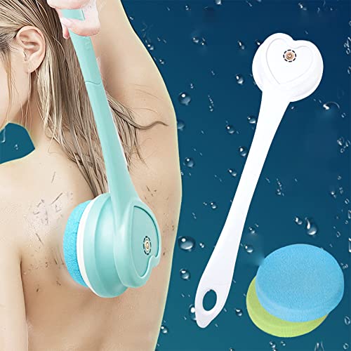 Electric Body Brush with 4 Replaceable Brush Heads - Waterproof Exfoliating & Massage Shower Brush with Long Handle - Skin Care & Spa Treatment for Smooth Skin - Perfect for Home & Travel Use (Sky Blue)
