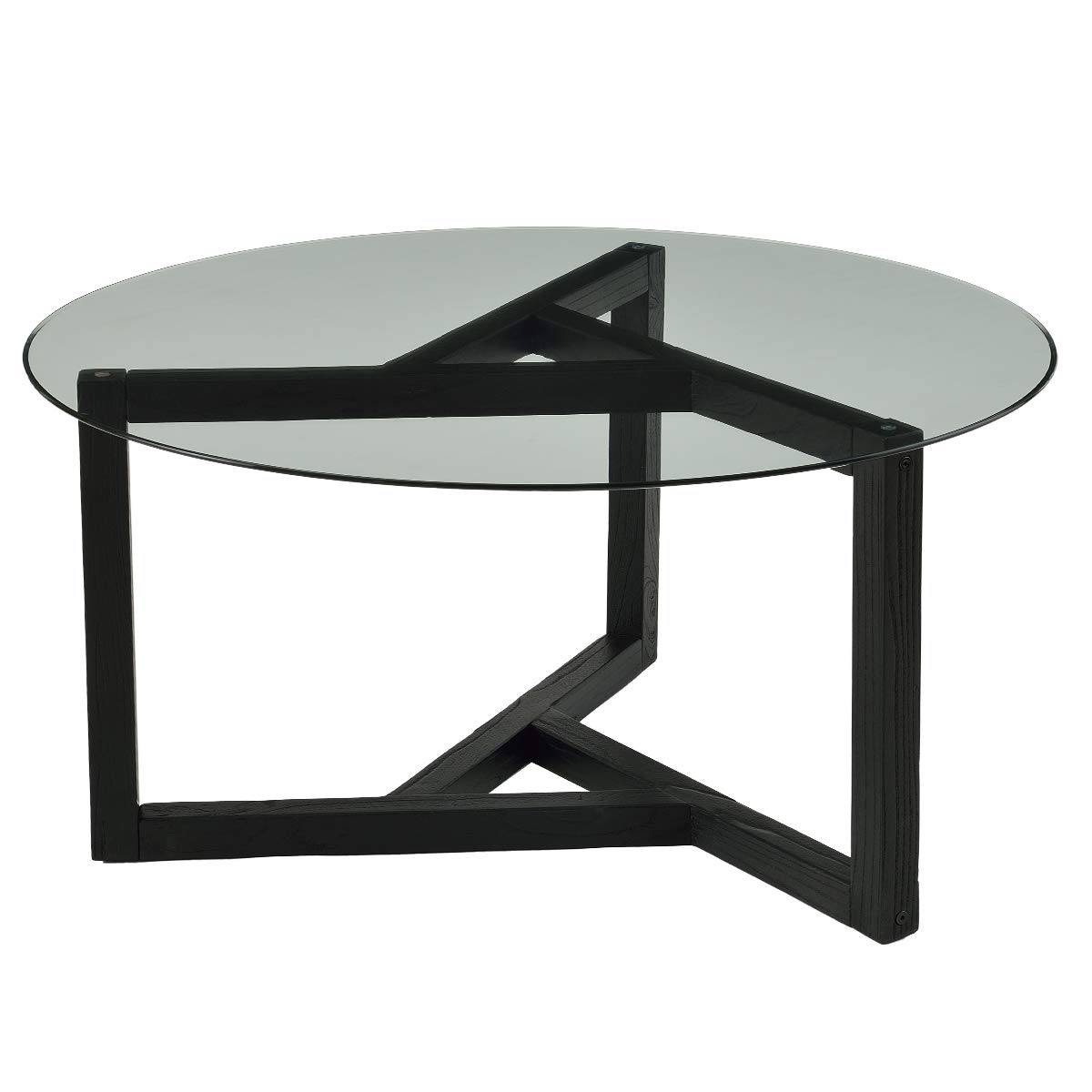 Round Tempered Glass Coffee Table with Sturdy Wood Base in Espresso - Modern Living Room Centerpiece for Home Decor & Relaxation
