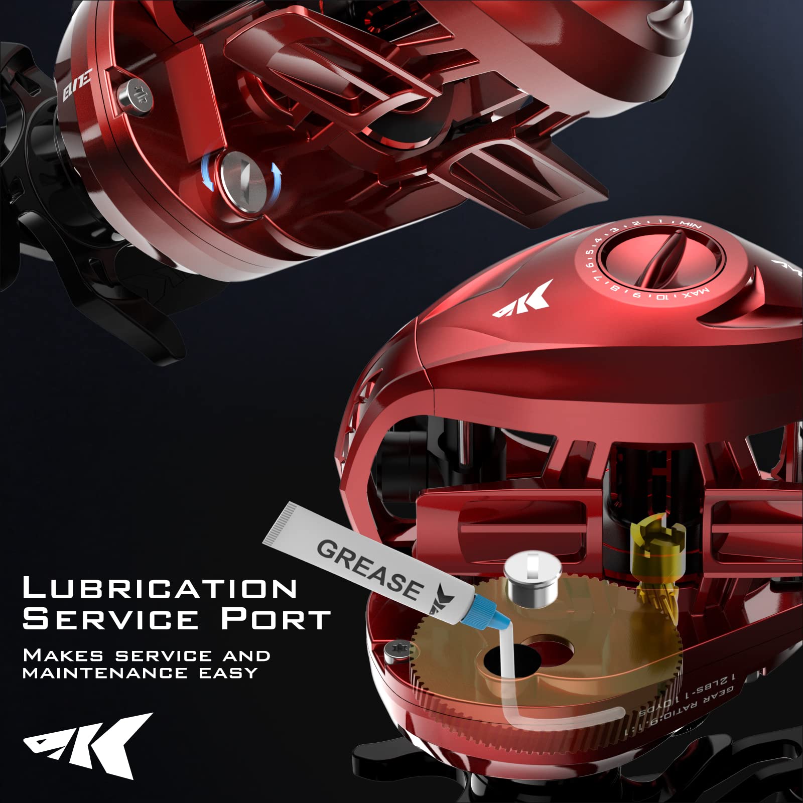KastKing MegaJaws Elite Baitcasting Fishing Reel - Patented AMB System for Backlash-Free Casting, Lightweight 6.4oz Aluminum Frame with Carbon Fiber Side Covers, Flipping Switch Function - Perfect for Bass Fishing, Saltwater Angling, and Tournament Competition
