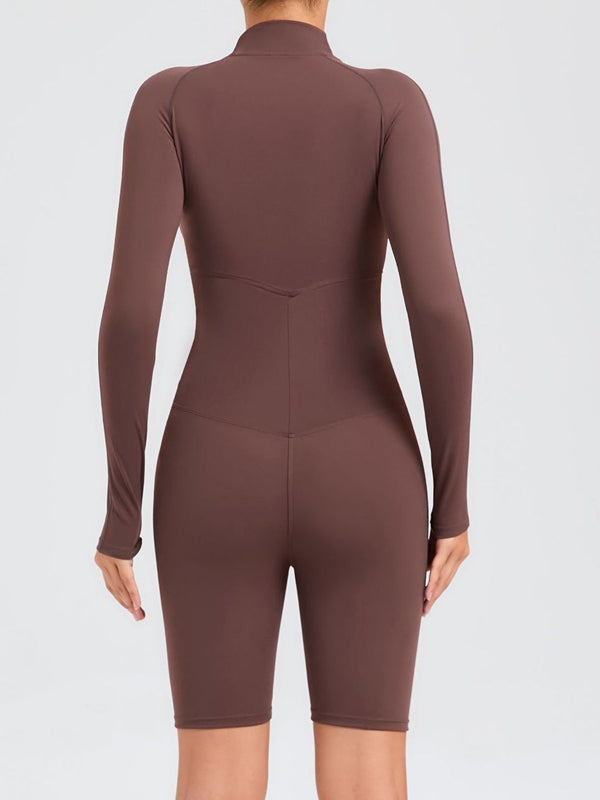 ZASUWA Women's Stand Collar Long Sleeve Zipper Jumpsuit - Stylish One Piece Romper for Casual Wear, Office Outfits & Date Night Fashion