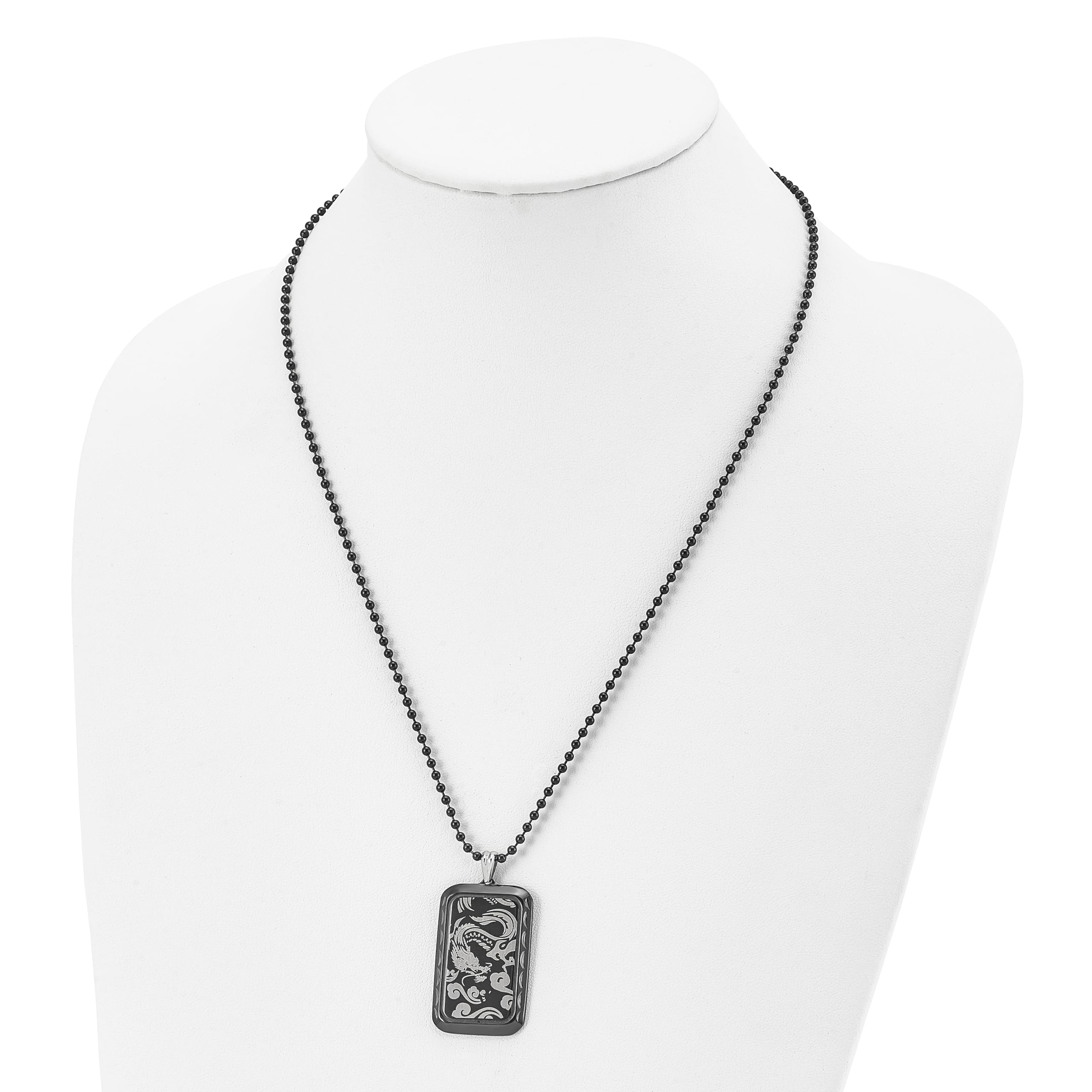 Stainless Steel Black IP-Plated Dragon Dog Tag Necklace for Men - Gothic Punk Jewelry, Perfect for Bikers, Rockers, and Fashion Enthusiasts