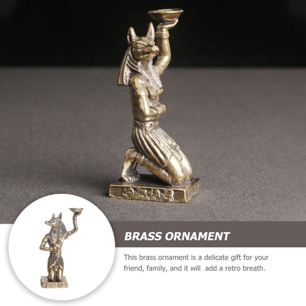 FOMIYES Brass Egyptian Statue - Handcrafted Anubis Figurine, Golden Brass Decor for Home Office, Ancient Egypt Statue Collection, Unique Gift for History Lovers & Desk Display