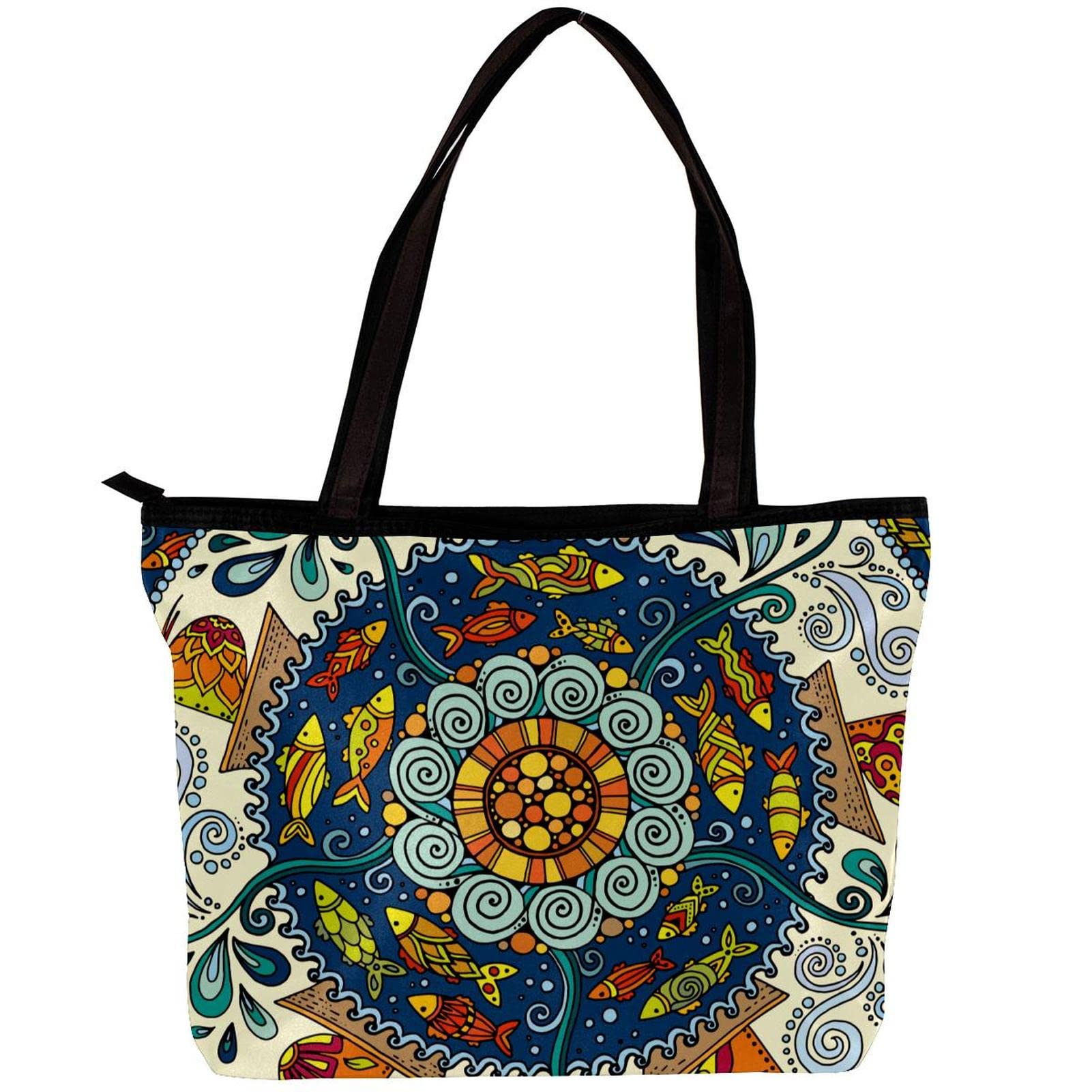 Stylish Gold Mandala Tote Bag for Women - Large Shoulder Bag with Inner Pouch - Perfect for Work, Travel & Shopping