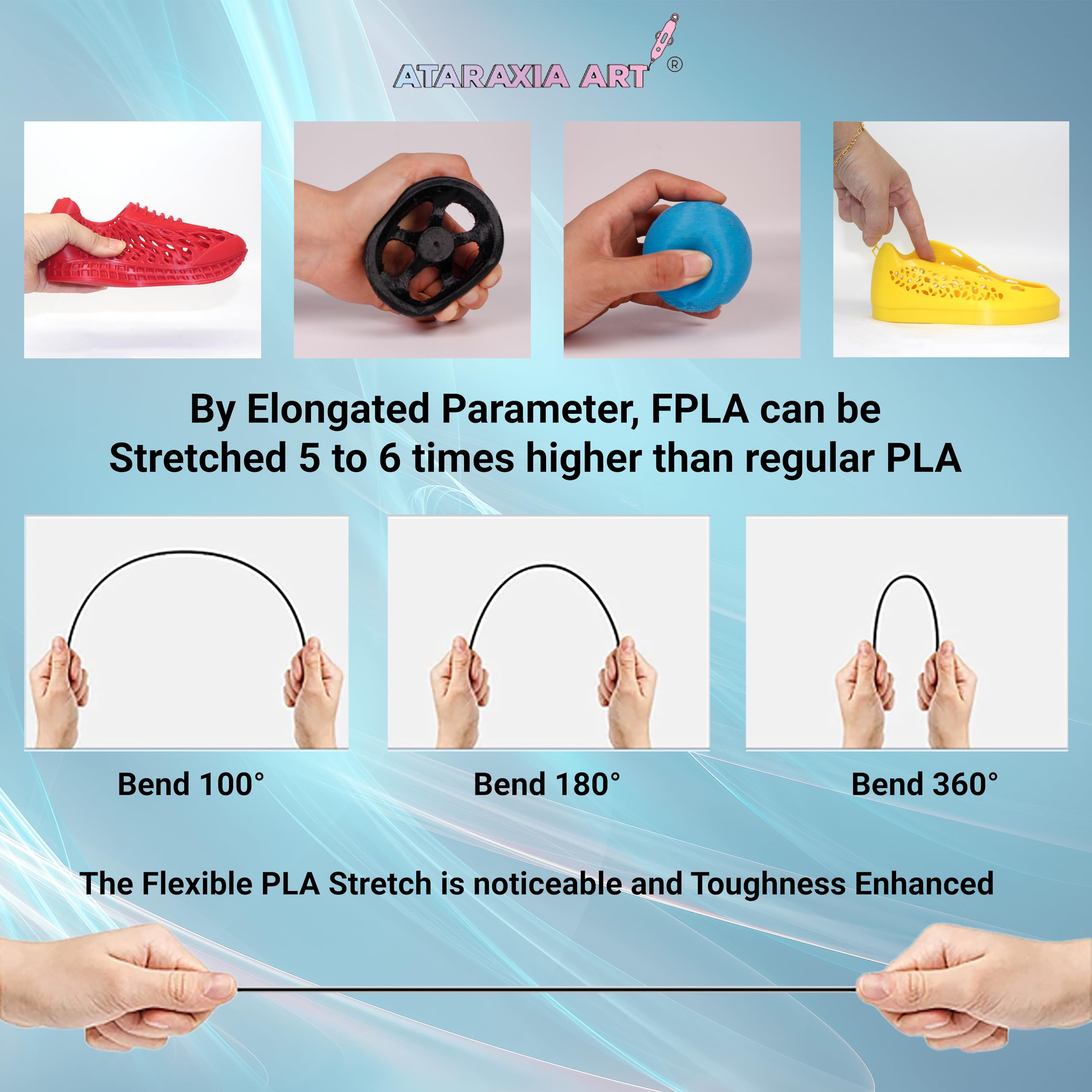 Premium ATARAXIA ART Flexible PLA Filament 1.75mm for 3D Printers - 1Kg/2.2lb Spool (5X Longer Stretch, 89A Shore Hardness) - Patent Formula with Storage Bags - Ideal for Cosplay, Prototyping & DIY Projects - FPLA Brown