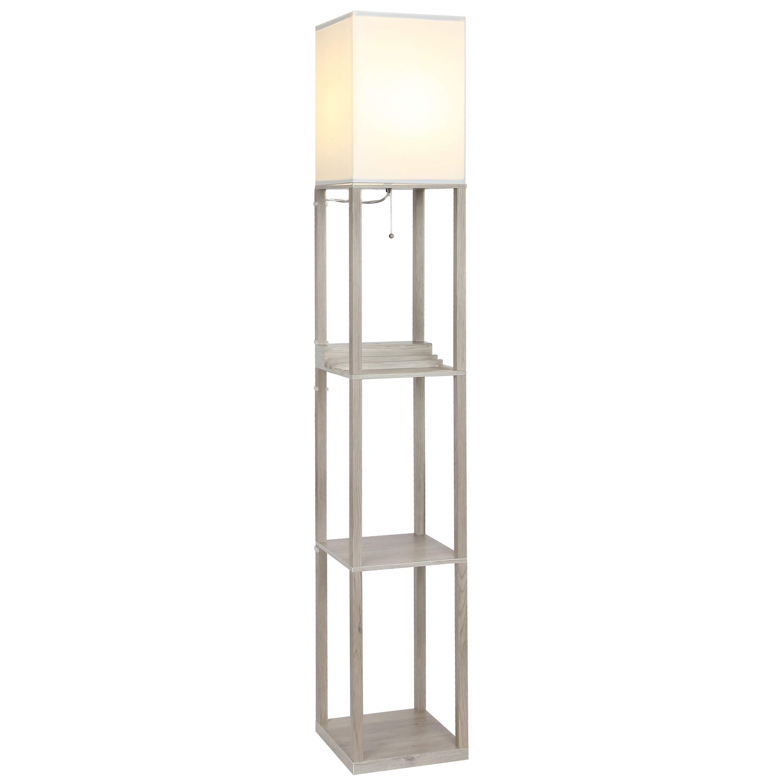 Brightech Maxwell Modern Shelf Floor Lamp with USB Ports & Outlet - Rustic Wood Corner Display Lamp for Living Room, Bedroom, Office - Perfect for Reading, Charging Devices & Home Decor