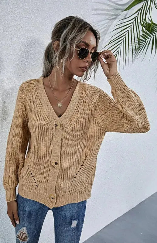 Women's Lantern Sleeve Button Front Cardigan Sweater - Cozy Knit Pullover for Office, Date Night & Fall Layering