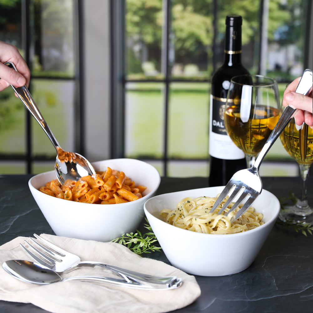 Premium Silver-Plated Serving Spoons and Forks Set - 2 Pieces Each - Elegant Tableware for Dinner Parties, Weddings & Formal Events