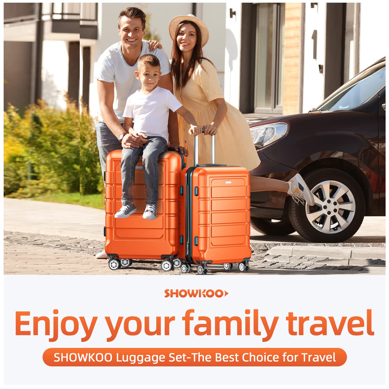 SHOWKOO 4-Piece Expandable Luggage Set - Durable PC+ABS Suitcase with Double Spinner Wheels & TSA Lock, Orange - Perfect for Travel, Vacations & Business Trips
