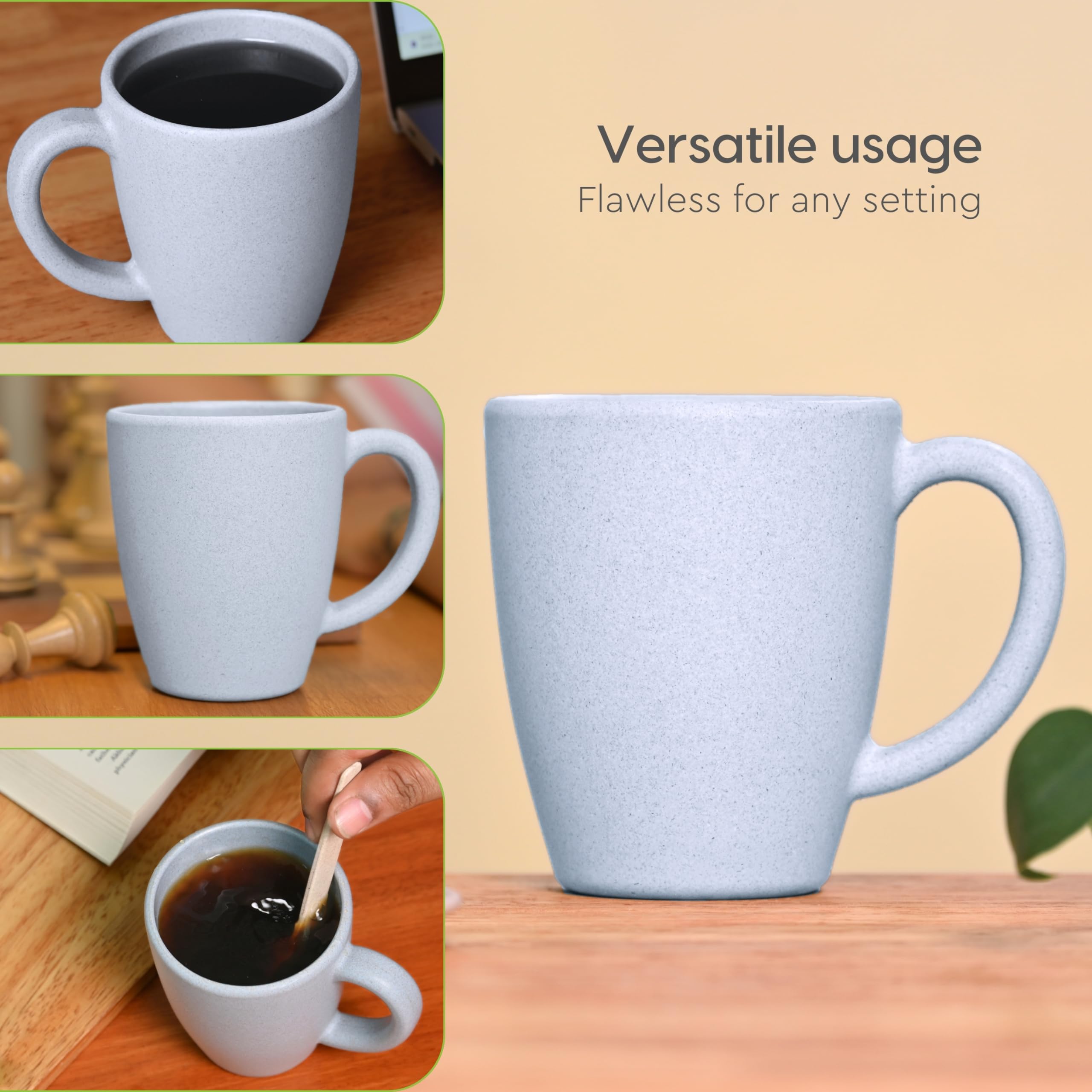 Eco-Friendly Set of 6 Classic Coffee Mugs | 300ml | Microwave Safe | Made with Sustainable Rice Husk & Bamboo Fibers | Matte Finish | Perfect for Hot Coffee, Cold Brew, Tea & Milk | Ideal for Home, Office & Gifts (Pack of 6, Azure)