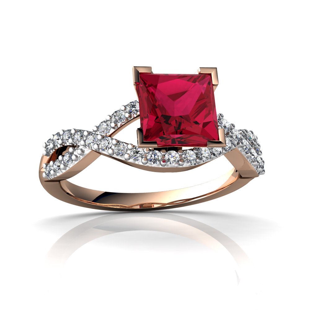 14Kt Gold Lab-Created Ruby and Diamond 6mm Square Twist Ring for Women - Elegant Stackable Jewelry for Weddings, Anniversaries & Special Occasions