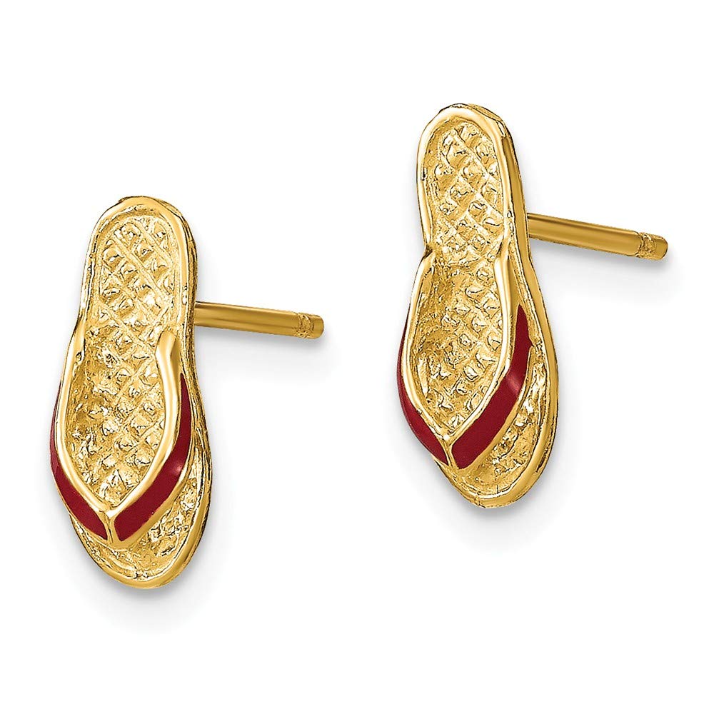 14K Yellow Gold Blue Enamel Flip Flop Post Earrings - Dainty Summer Beach Jewelry for Women - Perfect for Vacation, Pool Parties & Casual Wear