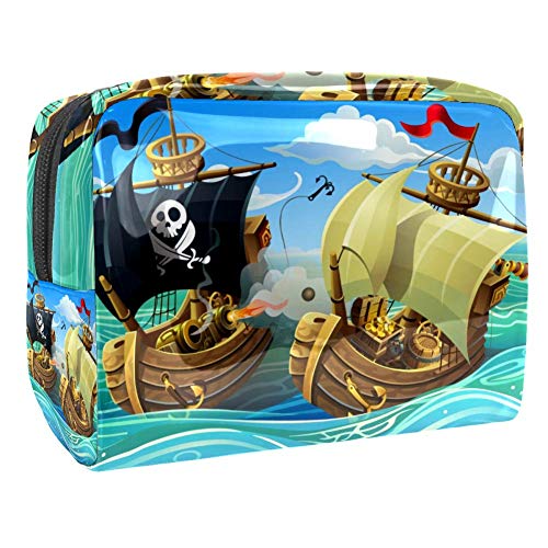 imobaby Pirates Attacking A Boat Cosmetic Bag - Waterproof PVC Makeup Pouch for Women | Travel Toiletries Organizer | Perfect for Beach Trips, Gym & Daily Essentials Storage
