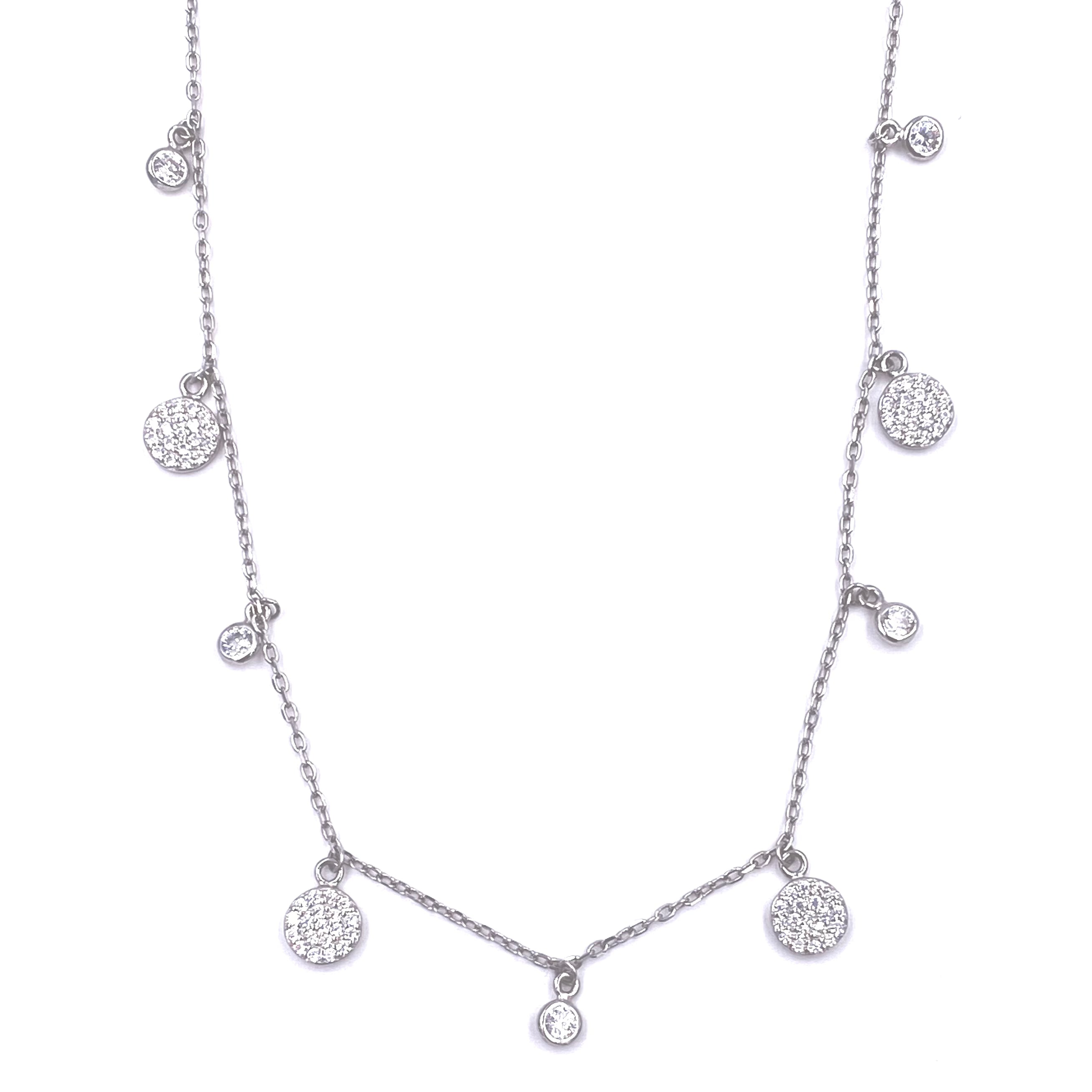 Ashley Gold Sterling Silver 9 Disc CZ Charm Necklace - Elegant Cubic Zirconia Pendant Jewelry for Women - Perfect for Parties, Weddings & Special Occasions