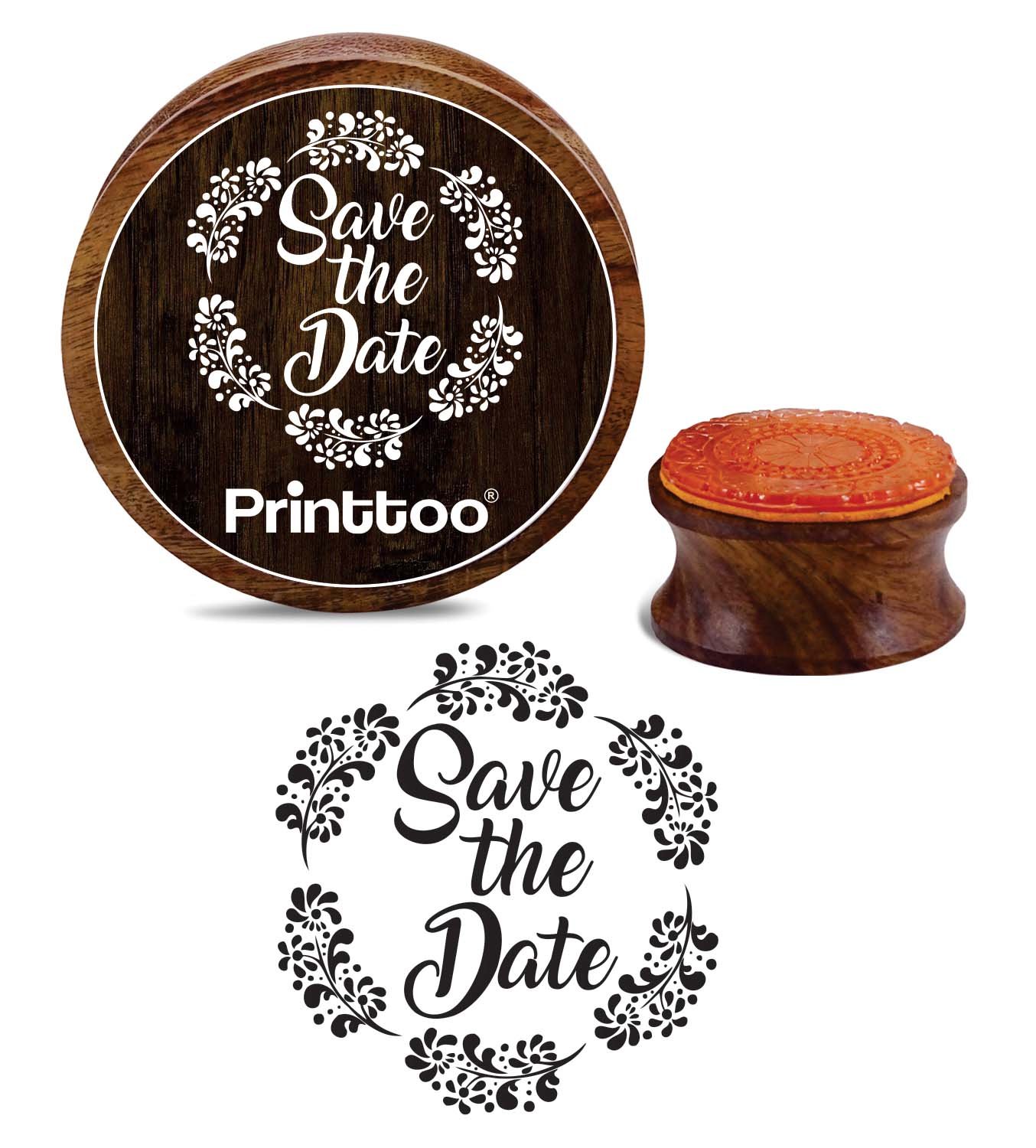 Floral Save The Date Wooden Stamp - 4 Inch for DIY Crafts & Textiles