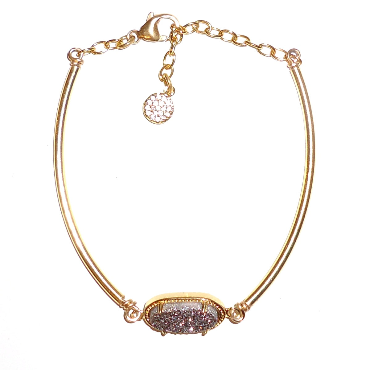 Gold Bar & Metallic Silver Drusy Bracelet - Elegant Stackable Jewelry for Women | Perfect for Parties, Weddings & Everyday Wear