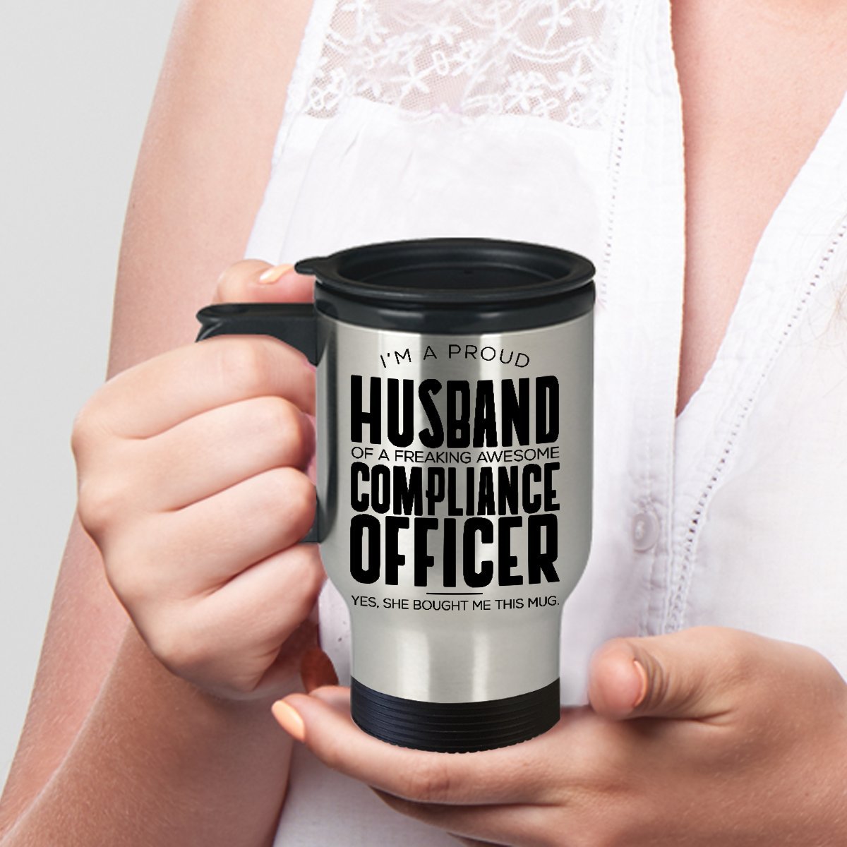 Funny Christmas Gifts for Compliance Officers - Unique Travel Coffee Mug for Proud Husbands - Thoughtful Present from Friends - Perfect for Office Use & Holiday Travel