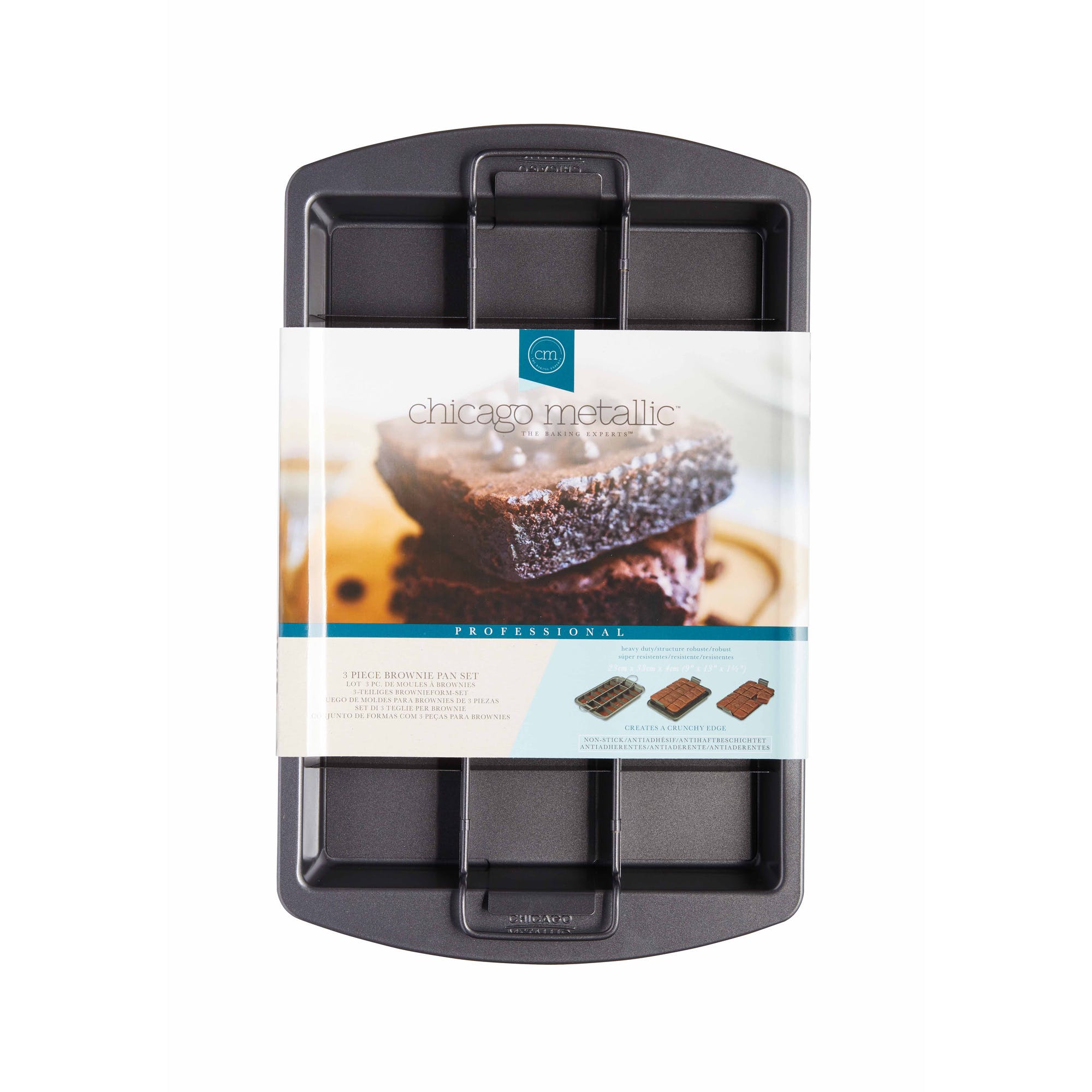 Chicago Metallic Non-Stick 3-Piece Brownie Baking Pan Set - Perfect for Homemade Brownies, Bars & Desserts