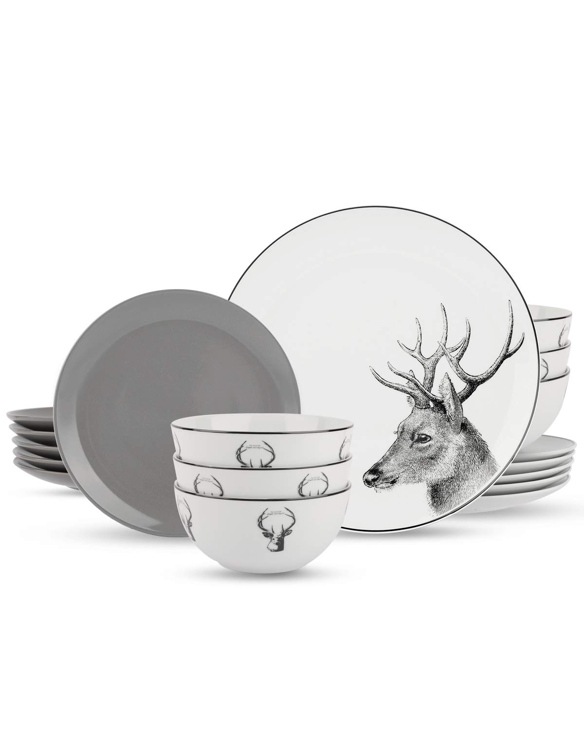 18-Piece Rustic Deer Dinnerware Set - Ceramic Plates & Bowls for 6, Microwave & Dishwasher Safe - Perfect for Holidays & Family Dinners