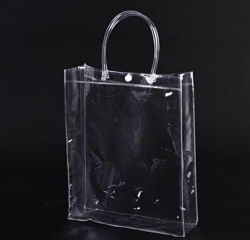 Rikyo 20-Piece Clear Plastic Gift Bags with Handles & Button - Reusable Transparent PVC Tote Bags for Wedding Favors, Baby Showers, Bridal Parties, Shopping & Gift Wrapping (6x5x2.75 Inches) - Perfect for Party Favors, Holiday Gifts & Retail Packaging