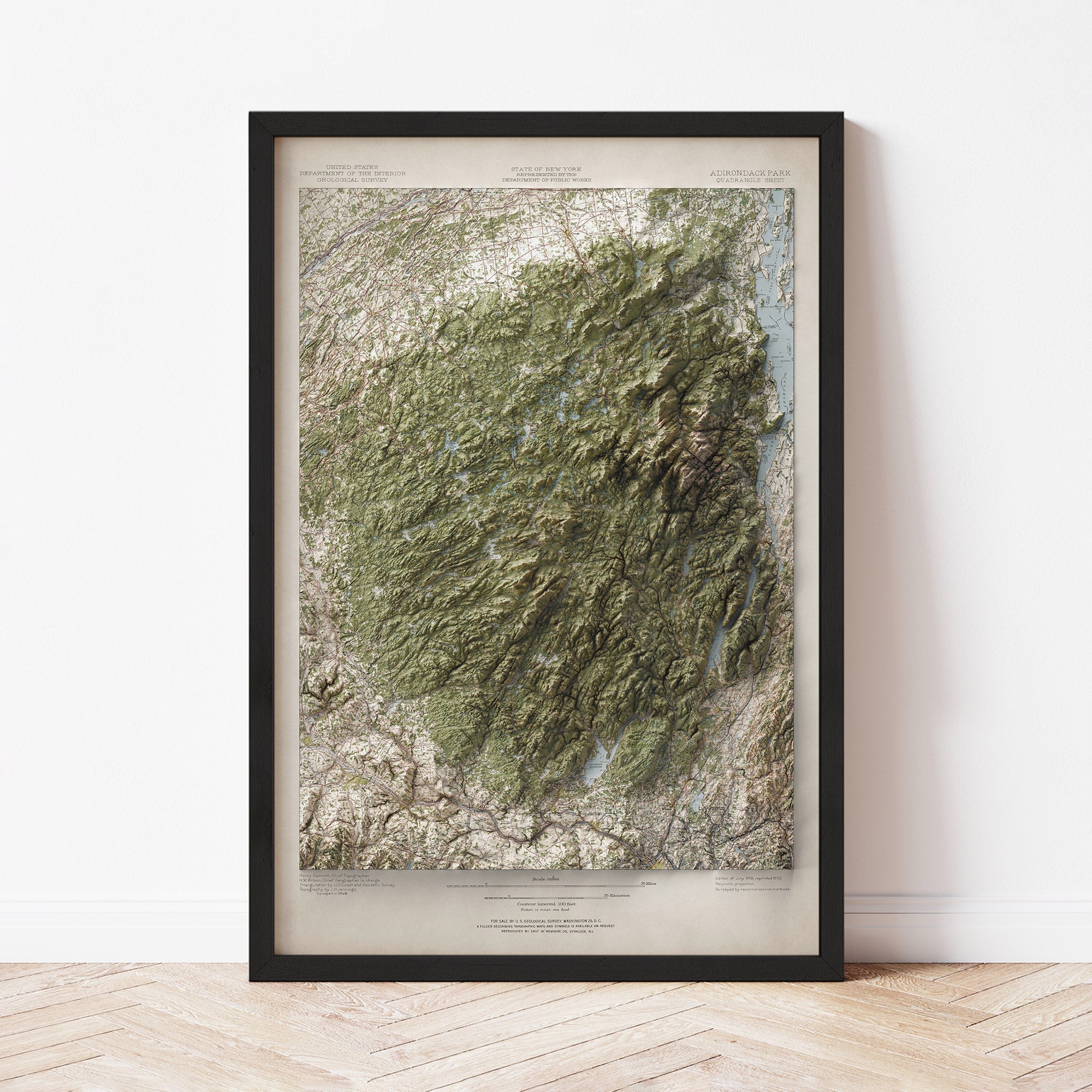 Vintage 1951 Adirondacks NY Shaded Relief Map - Antique Topographic Wall Art for Home, Office & Travel Decor