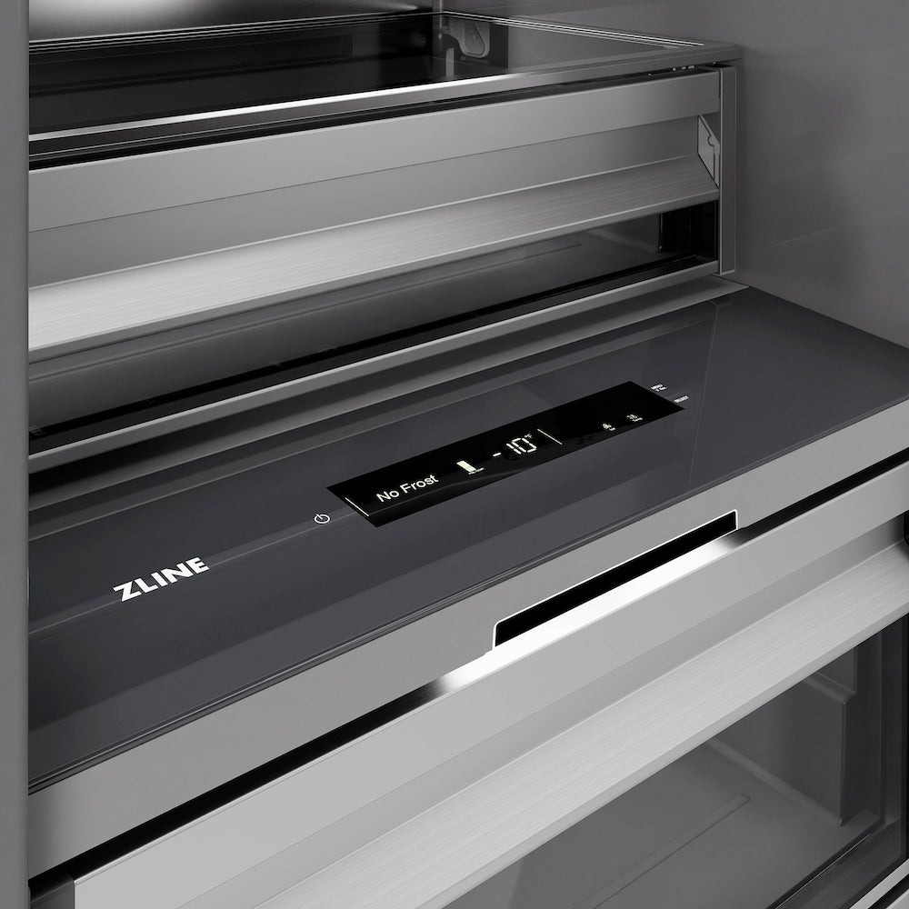 ZLINE Autograph Edition 18 Inch 8.6 cu ft Left Hinge Column Freezer - Black Stainless Steel with Graphite Gray Interior & Champagne Bronze Accents (RCFVLZ BS 18 CB) | Perfect for Home Kitchen, Basement, Garage & Commercial Use