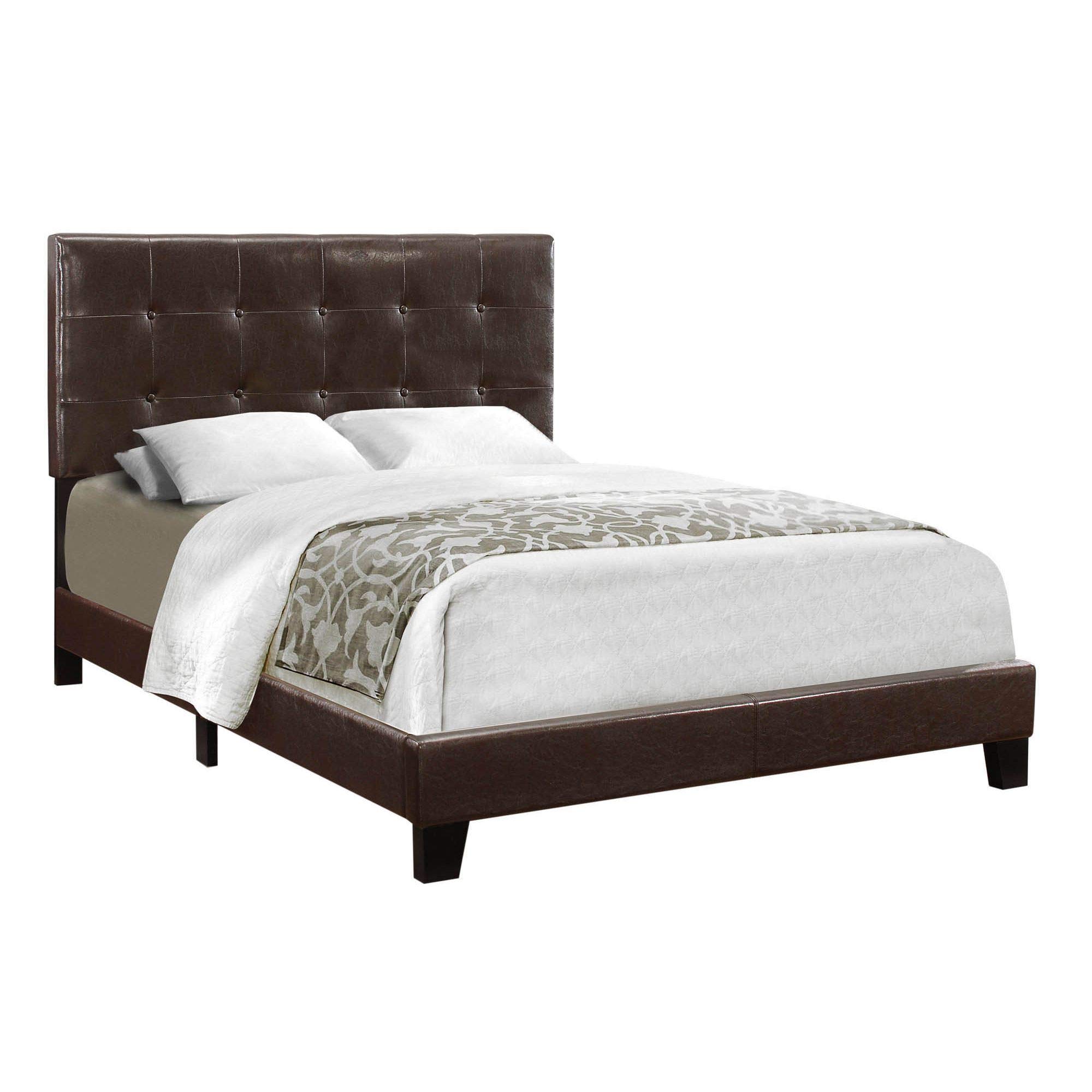 Offex Contemporary Full Size Leather-Look Upholstered Bed Frame in Brown or Black - Modern Bedroom Furniture for Master & Guest Rooms