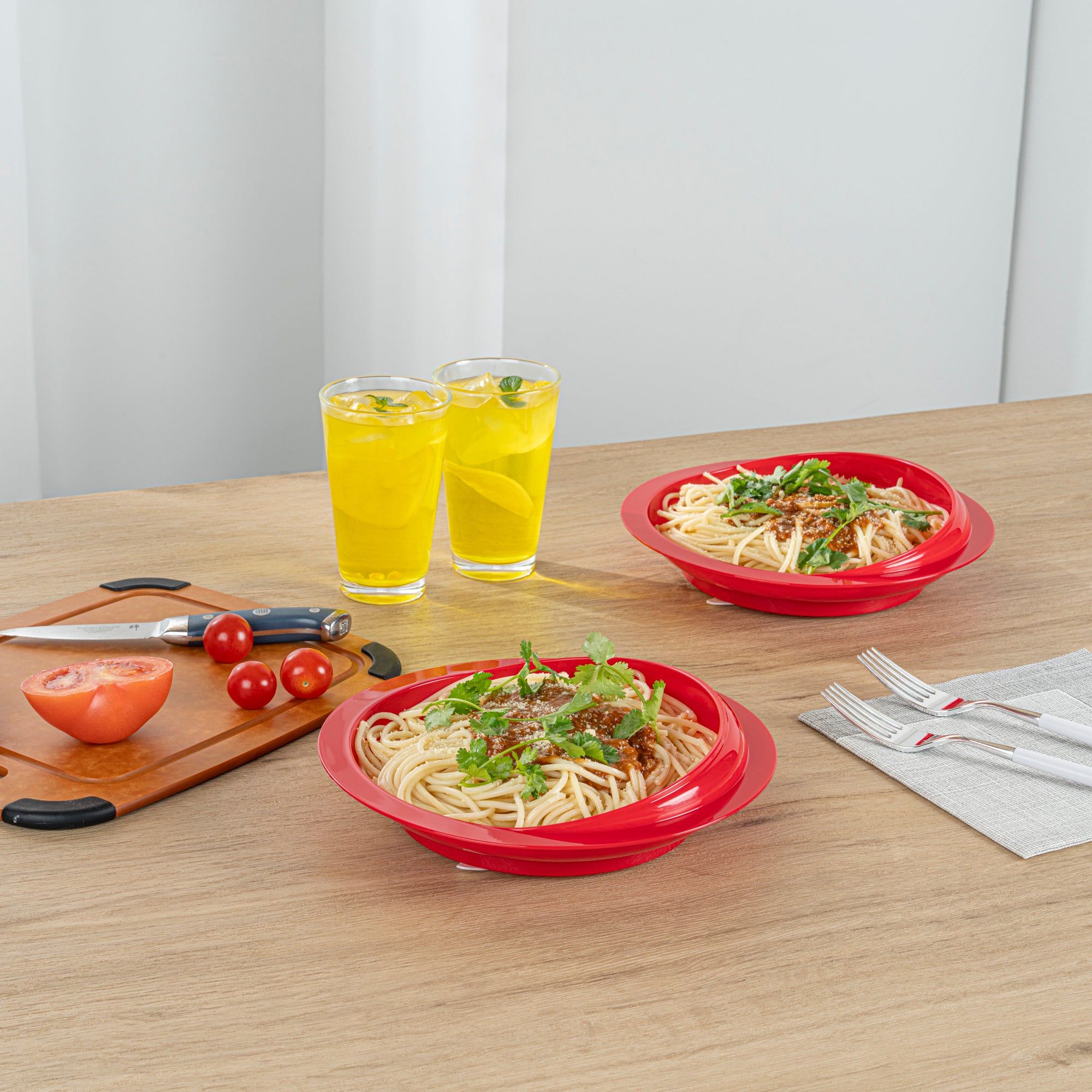 Adapt Tek Round Red Plastic Scoop Plate - Spillproof with Suction Base, 9 x 9 x 2.25 Inches, 1 Count - Perfect for Baby Feeding, Toddler Mealtime & Special Needs Dining