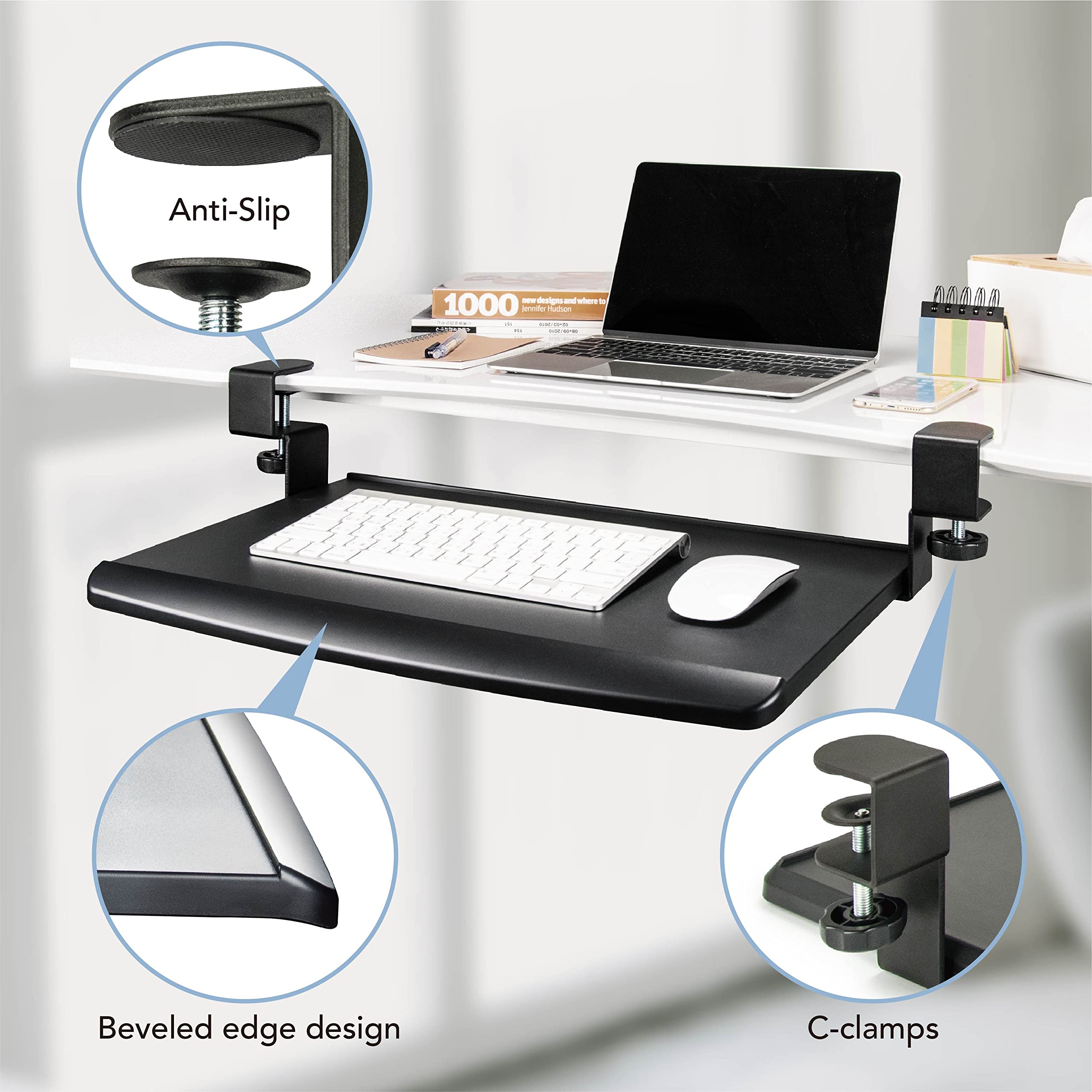 EHO Clamp-On Retractable Adjustable Keyboard Tray - Under Desk Ergonomic Keyboard Tray for Office & Home - Tool-Free Installation - 20