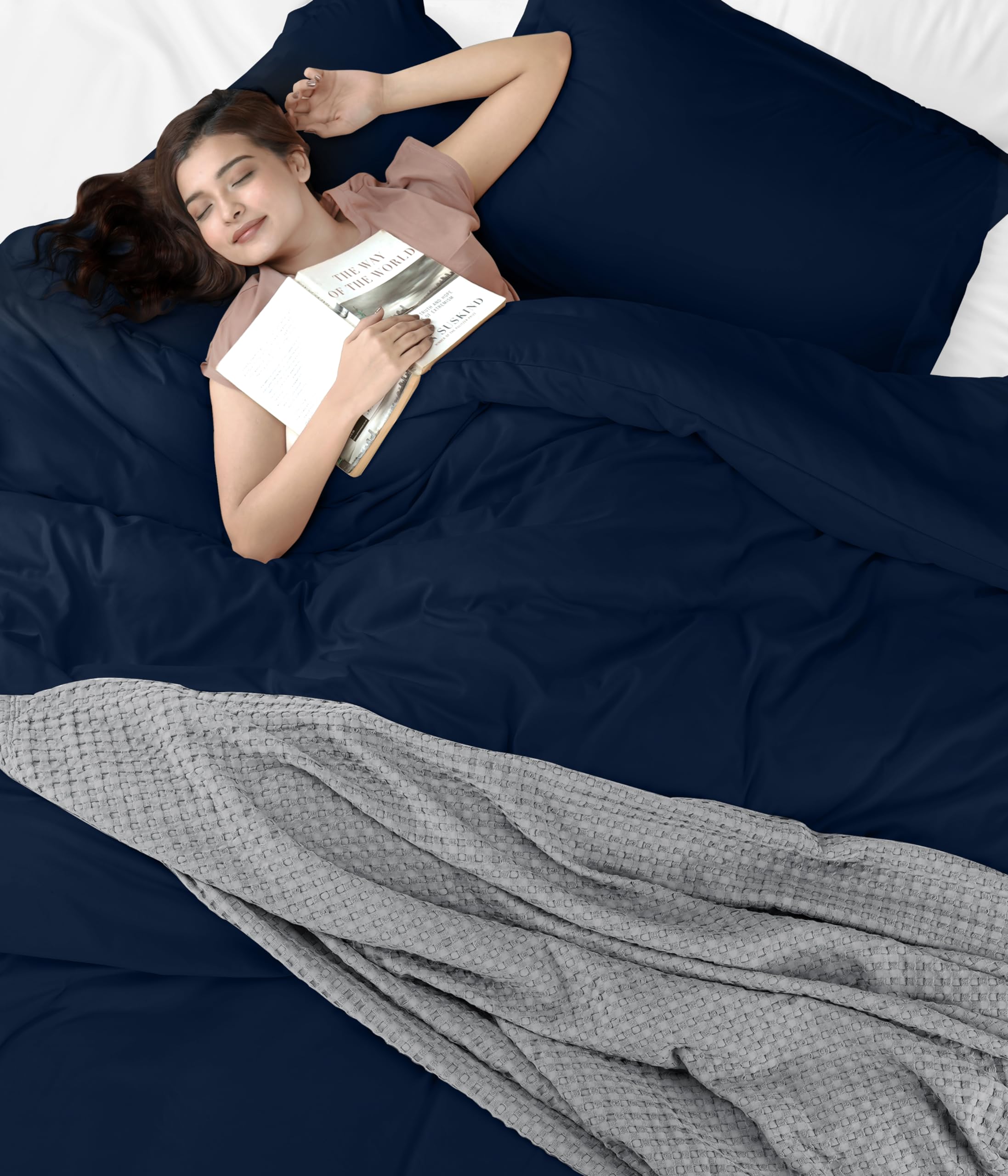 Utopia Bedding Queen Size Duvet Cover Set - Soft Brushed Microfiber 3-Piece Comforter Cover with Zipper Closure (90x90 Inches, Navy) - Perfect for Master Bedroom, Guest Room & Cozy Home Decor