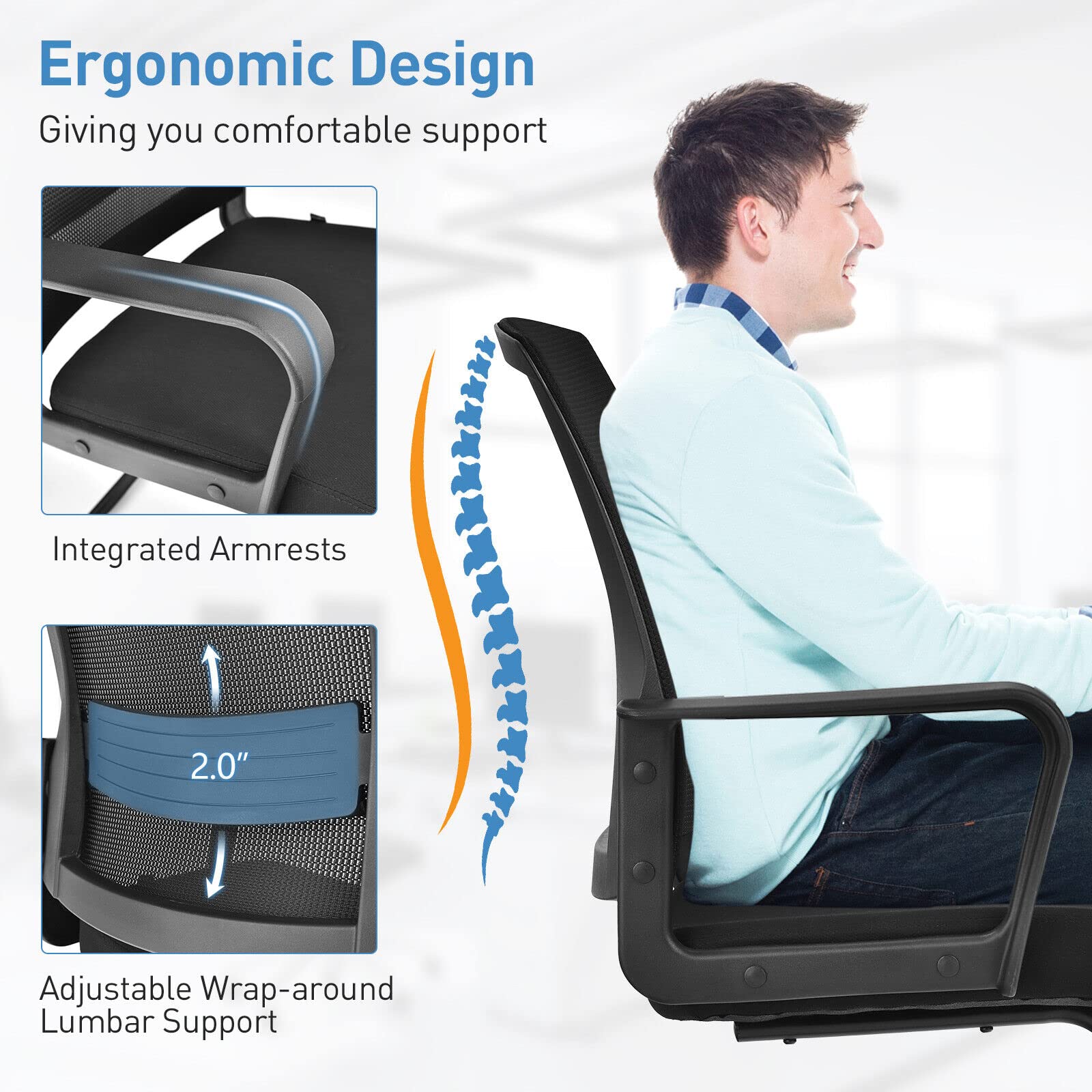 Giantex Office Guest Chair Set of 2 - Executive Sled Base Conference Chairs with Lumbar Support & Armrests, Mid-Back Mesh Office Desk Chairs No Wheels for Reception, Waiting Area, Meeting Room, Home Office & Workspace