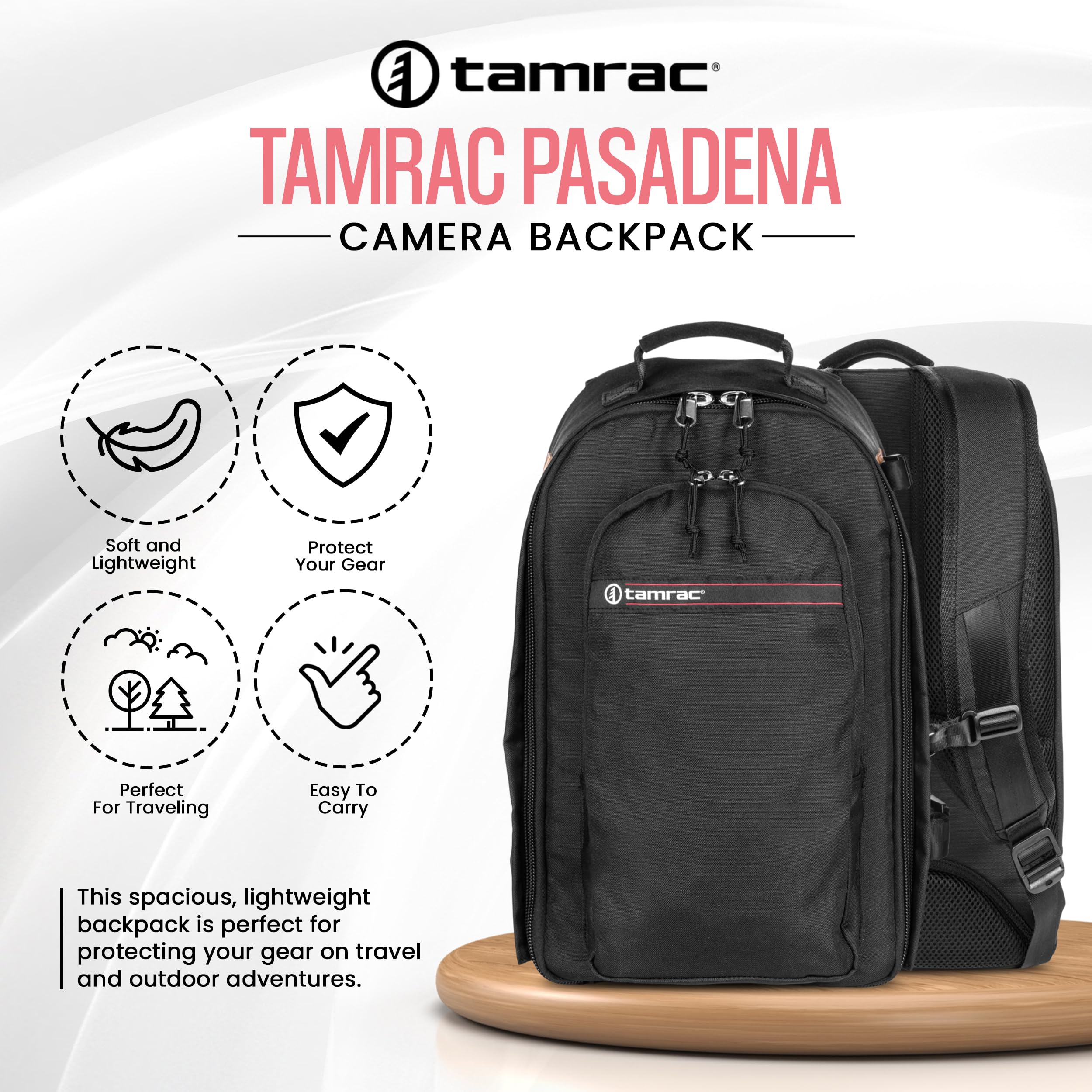 Tamrac Pasadena DSLR Camera Backpack for Photographers - Professional Photography Bag with Laptop Compartment & Tripod Holder - Travel Camera Case for DSLR, Mirrorless Cameras & Accessories - Perfect for Outdoor Shooting, Travel & Daily Photography (Black)