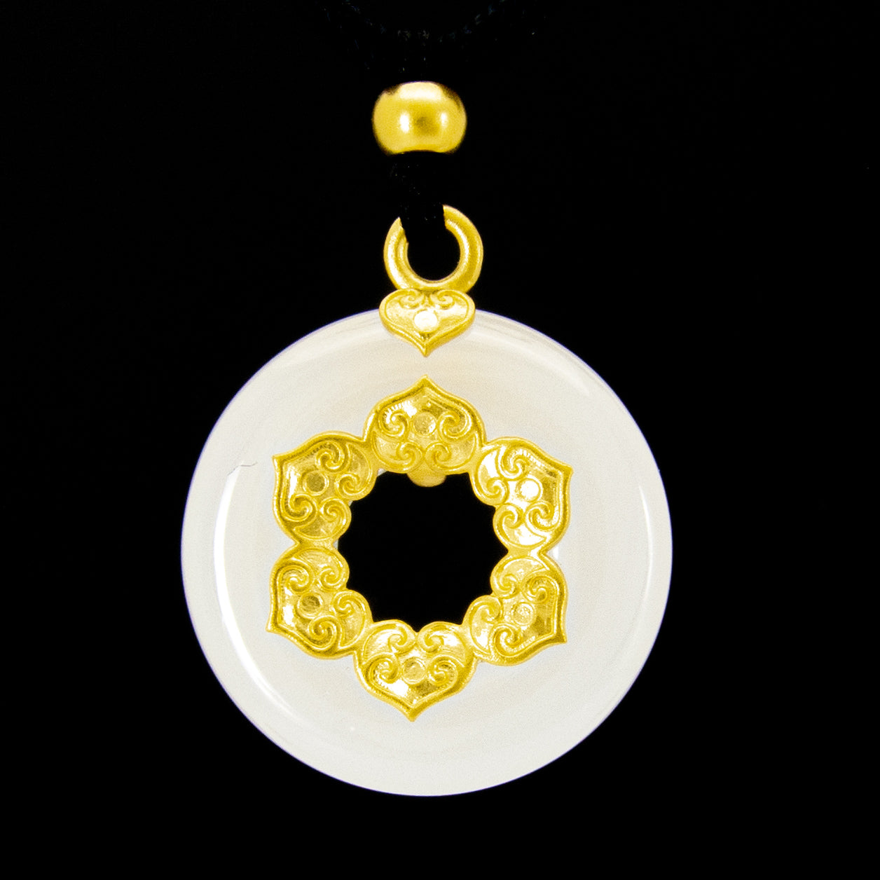 24K Gold Plated Nephrite Jade Pendant with Black Rope Chain - Elegant Spiritual Jewelry for Meditation, Yoga & Energy Healing