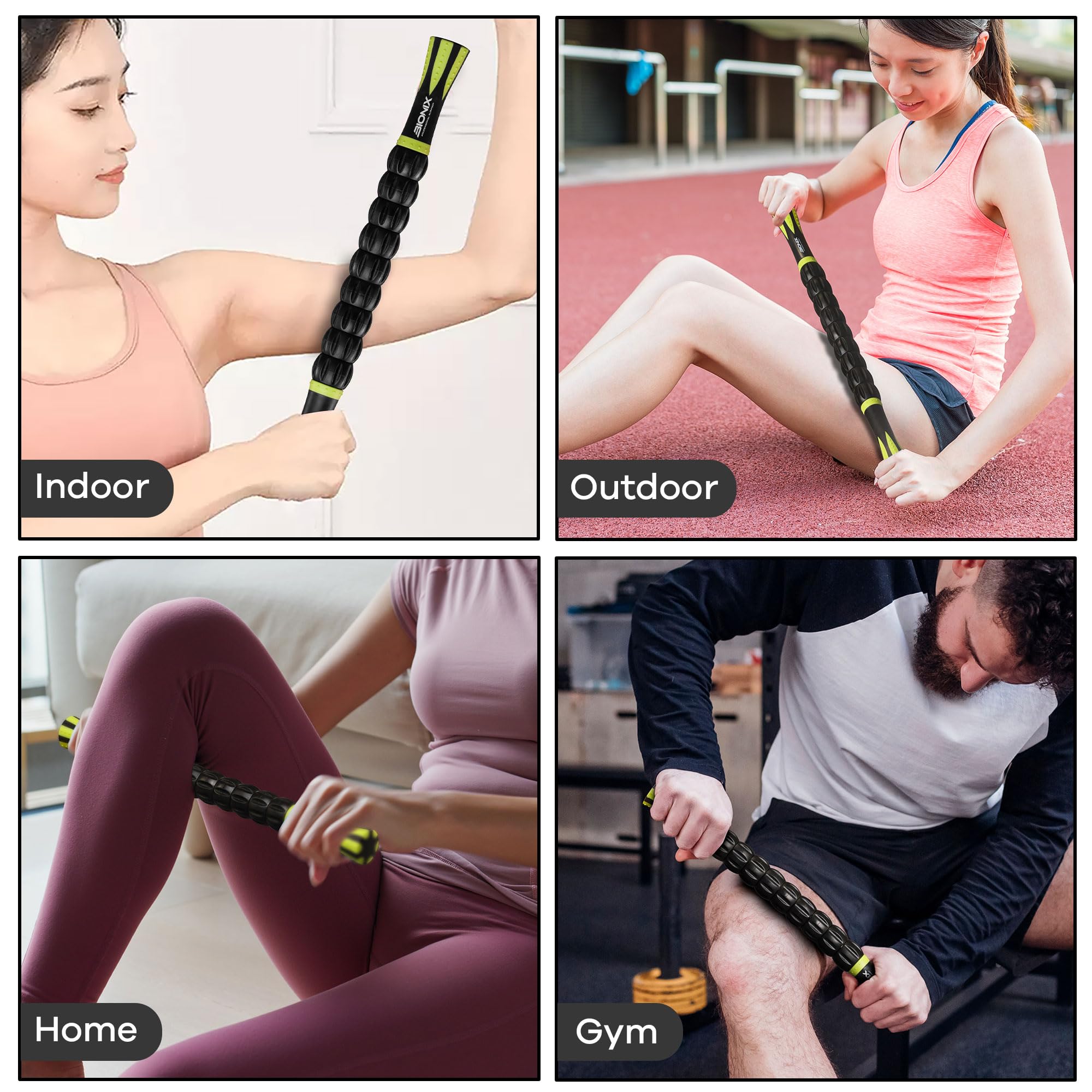 Bionix Deep Tissue Massage Roller Stick - 360° Muscle Roller for Trigger Points, Soreness & Tightness Relief, Myofascial Release and Recovery, Leg Calf Massager for Athletes, Runners, Yoga & Post-Workout Recovery (Green)