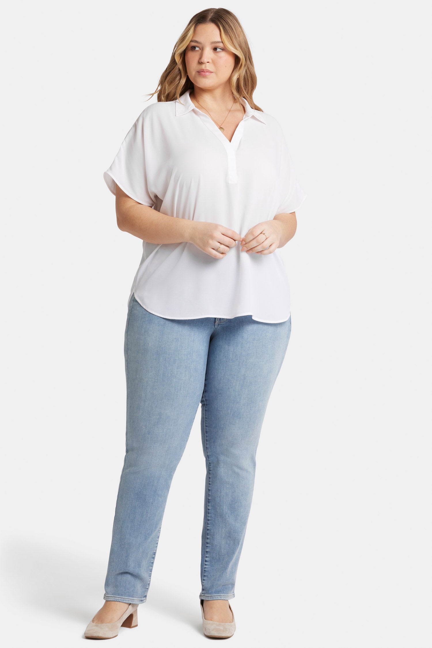 Becky Plus Size Short Sleeve Blouse in Optic White - Perfect for Office Wear & Casual Outfits