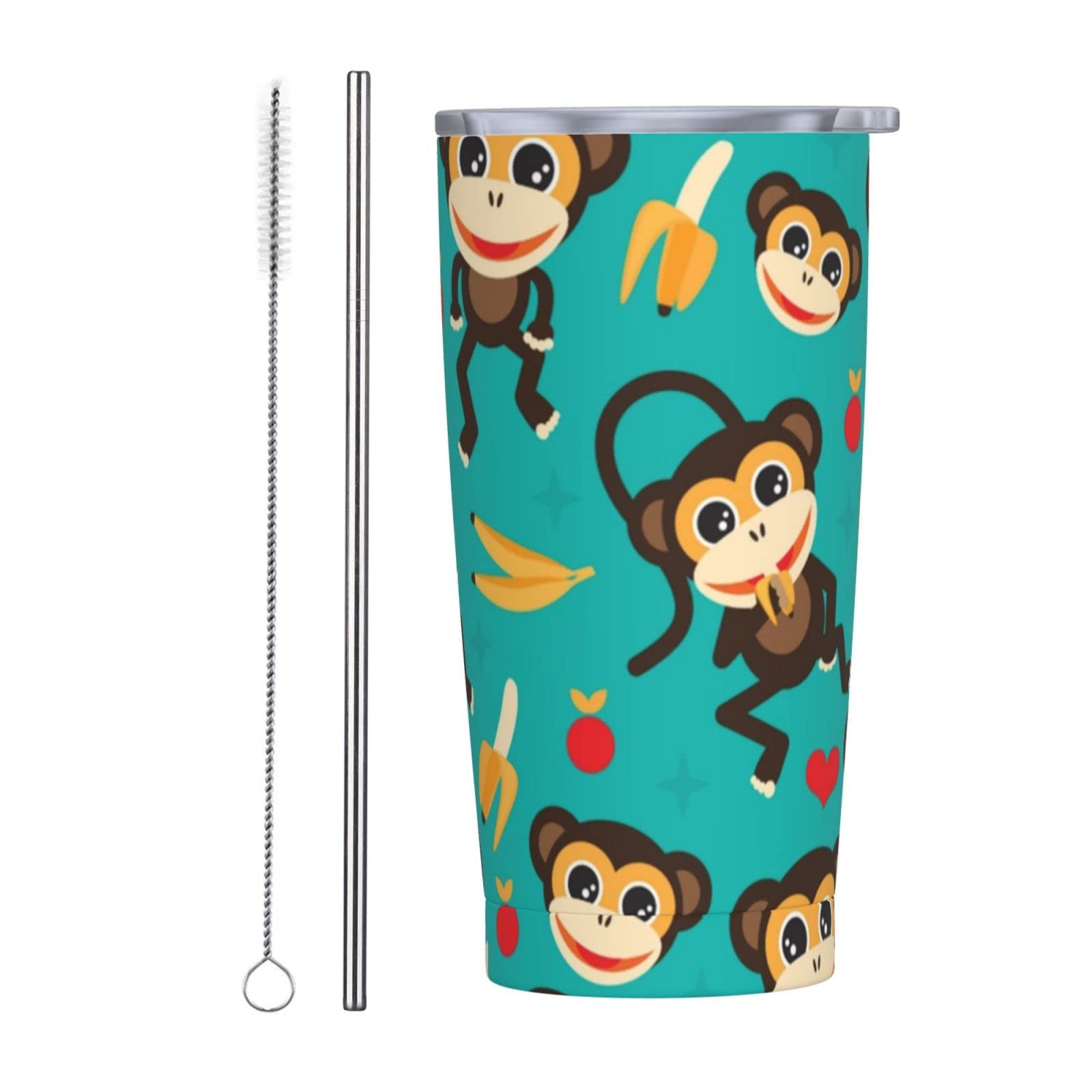 SWEET TANG 20oz Spill Proof Coffee Tumbler - Vacuum Insulated Stainless Steel Travel Mug with Straw | Reusable Tea & Milk Cup | Fashion Monkey Love Banana Design | Perfect Gift for Men & Women | Ideal for Office, Commuting, Camping & Outdoor Activities