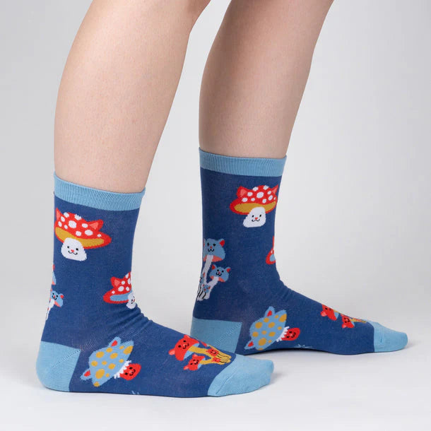 Fun Mushroom Cat Crew Socks for Women & Men - Cute Cartoon Print Novelty Socks - Perfect for Gifts, Cosplay, and Everyday Comfort