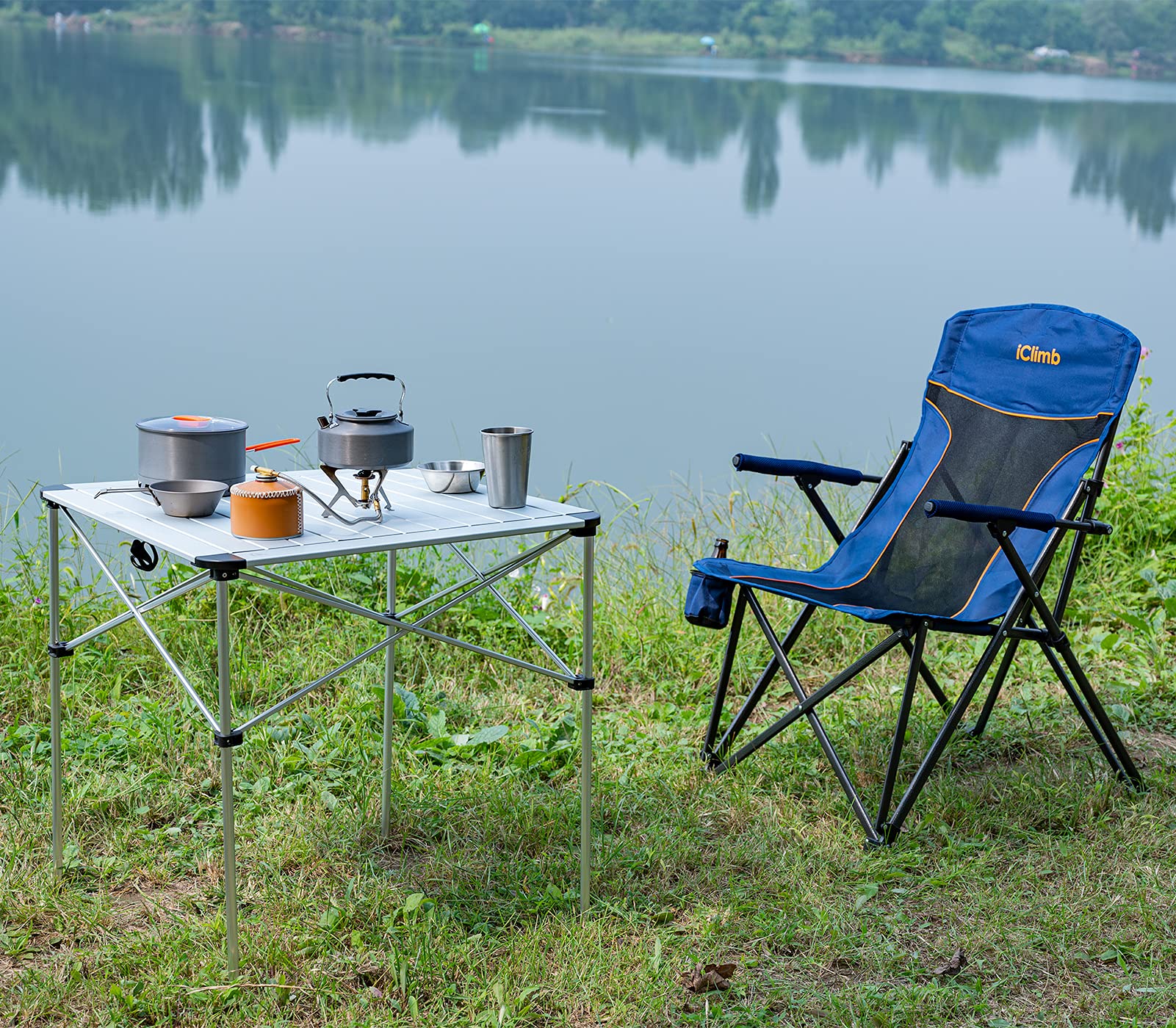 Lightweight Aluminum Folding Square Table with Roll-Up Top & Carry Bag - Portable Camping Picnic BBQ Table for Outdoor Kitchen, Backyard, Travel (Nature, Large) | Perfect for Camping Trips, Tailgating & Beach Parties