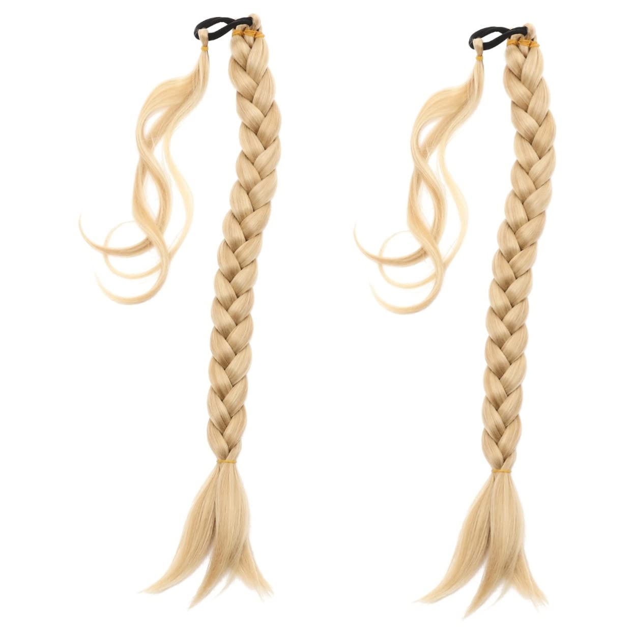 FOMIYES 2-Pack Braided Ponytail Wig Extensions - Synthetic High-Temperature Wire Winding Hairpiece in Yellow | Perfect for Cosplay, Halloween, and Everyday Styling
