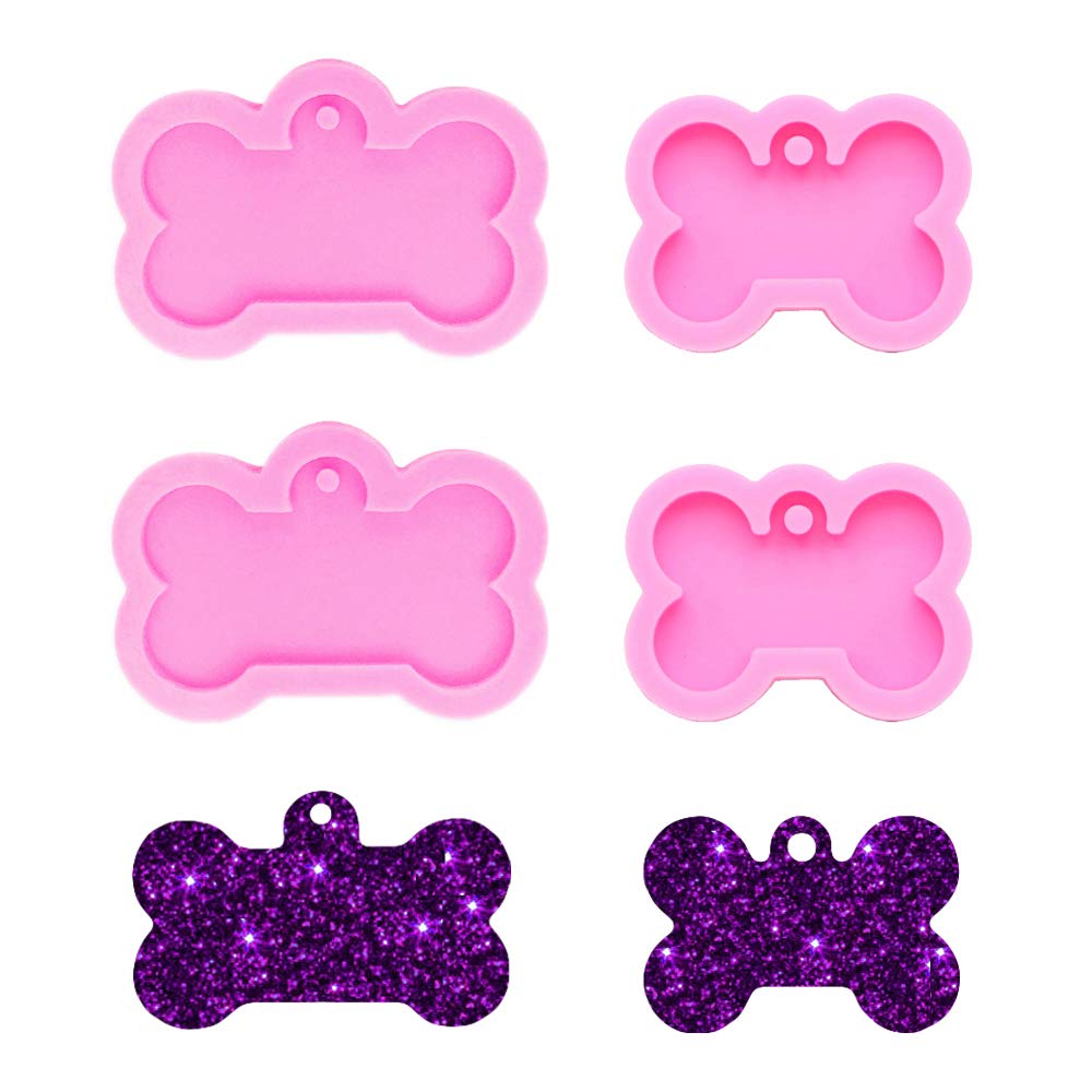 4-Piece Pink Dog Bone Silicone Molds for DIY Crafts, Dog Tags & Keychains - Baking, Soap Making & Resin Art Supplies