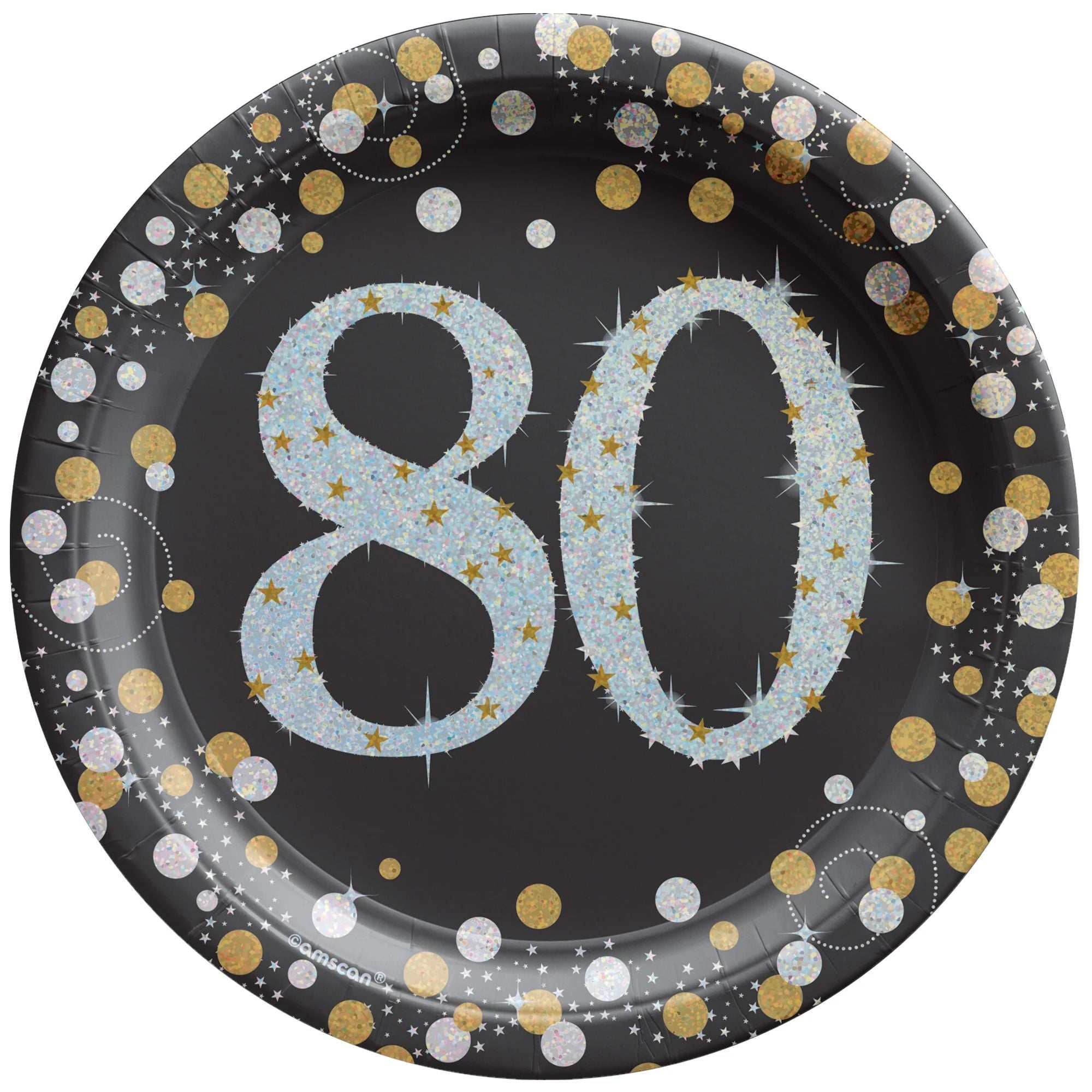 80th Birthday Sparkling Gold Small Round Dessert Plates - 7 Inch Disposable Party Plates (8 Count) - Perfect for Anniversary Celebrations, Bridal Showers & Special Occasions