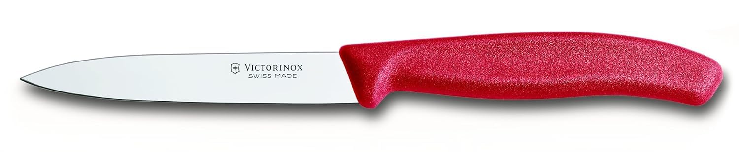 Victorinox 4-Inch Swiss Classic Paring Knife - Straight Blade, Spear Point, Red Handle - Perfect for Peeling, Slicing & Precision Cutting in Kitchen, Camping & Food Prep