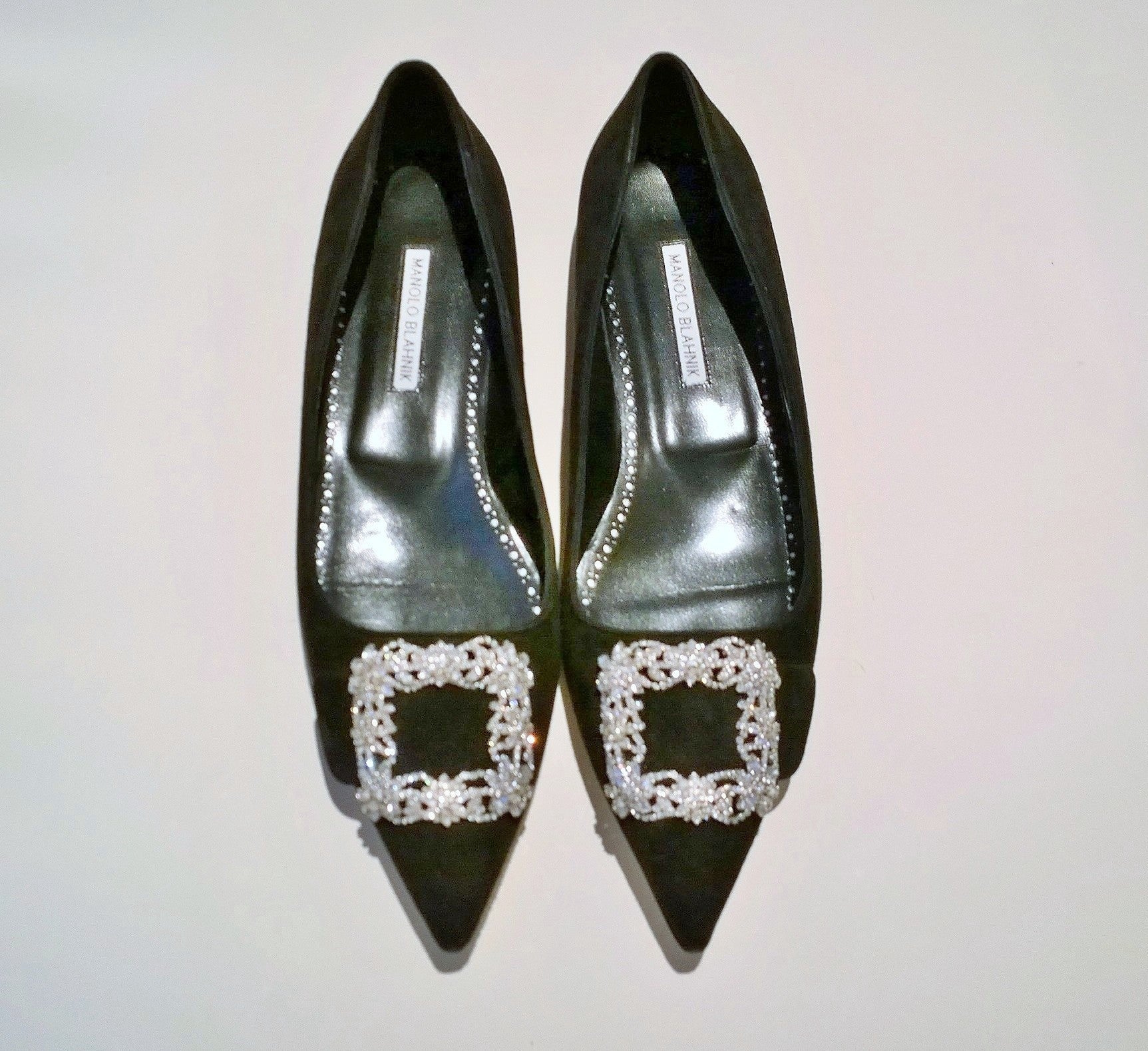 Manolo Blahnik Maysale Black Suede Flats with Rhinestone Buckle - Women's Luxury Ballet Flats for Work, Parties & Special Occasions