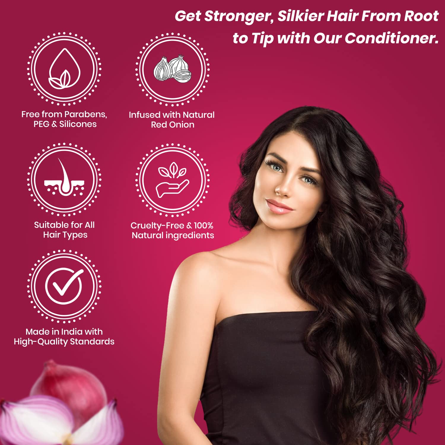 Essencia Red Onion Hair Conditioner - Sulfate Free & Paraben Free for Stronger, Silkier Hair Growth - 200ml for Men & Women - Perfect for Damaged Hair Repair & Daily Hair Care Routine
