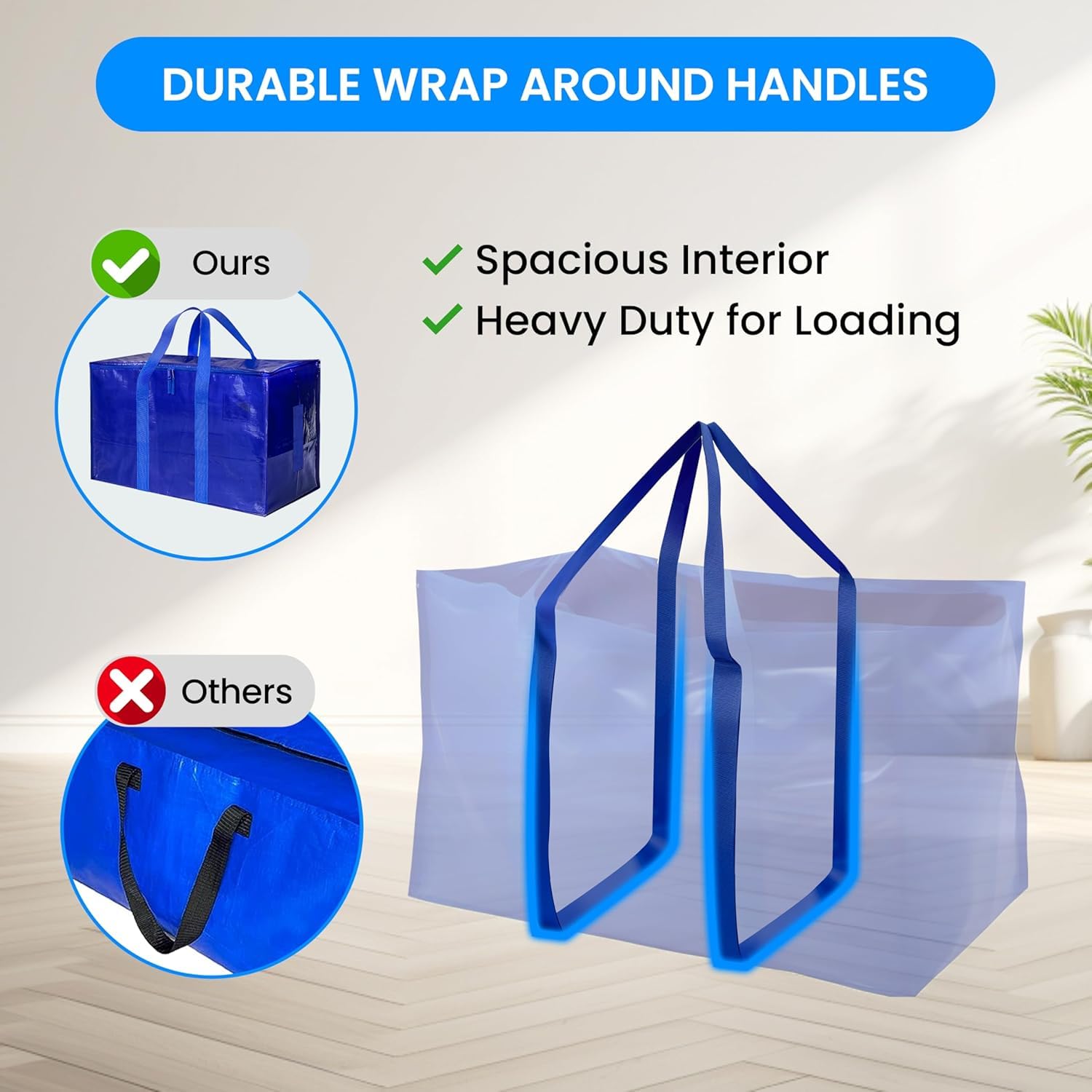 6 Pack Heavy Duty Moving Bags with Zippers & Wraparound Handles - Durable Storage Bags for Packing, Travel, Camping & Home Organization - Space Saving Solution for Moving & Storage Needs