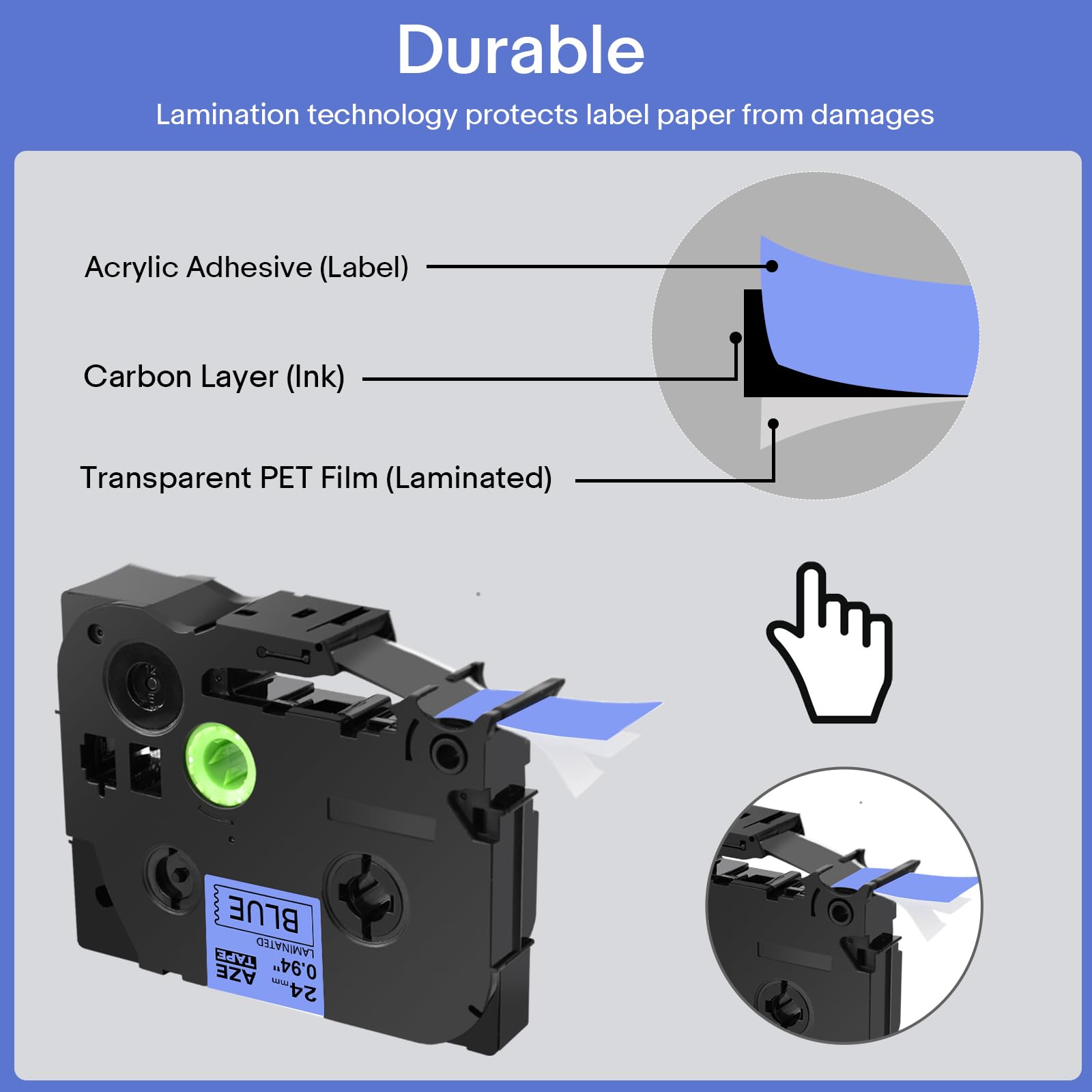 GREENCYCLE Compatible Brother P-Touch TZe-551/TZe551/AZE Tape - 24mm (0.94 Inch) Black on Blue Laminated Label Tape - Works with PT2730, PT9600, PTD600VP, PTD800W, PTH500LI, PTP700, PTP710BT, PTP750W - 6 Pack - Perfect for Office Labeling, Organizing Files & Craft Projects