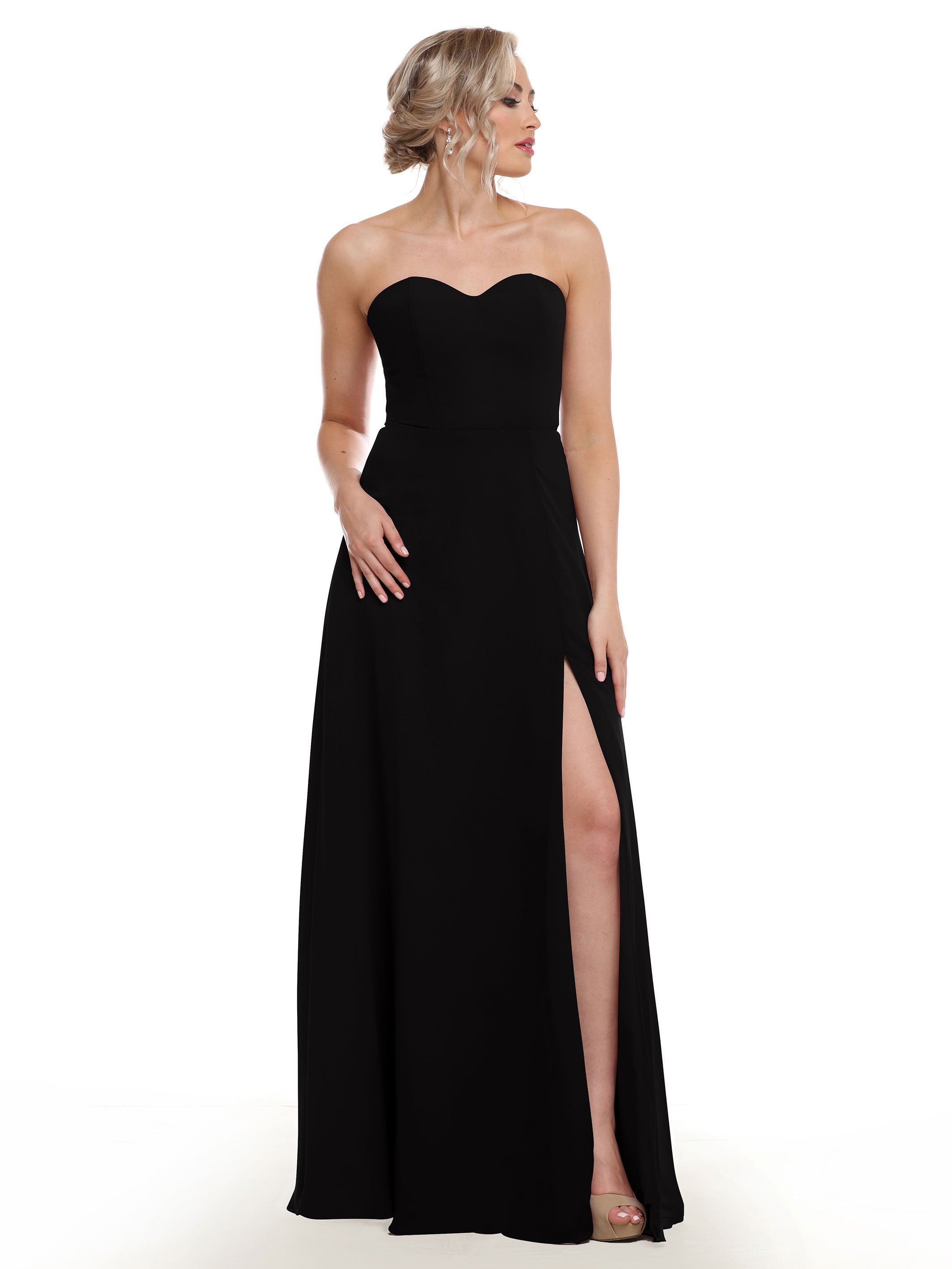 Elegant 80143 Chiffon Strapless Sweetheart Bridesmaid Dress with Lace & High Slit - Perfect for Weddings, Prom & Formal Events