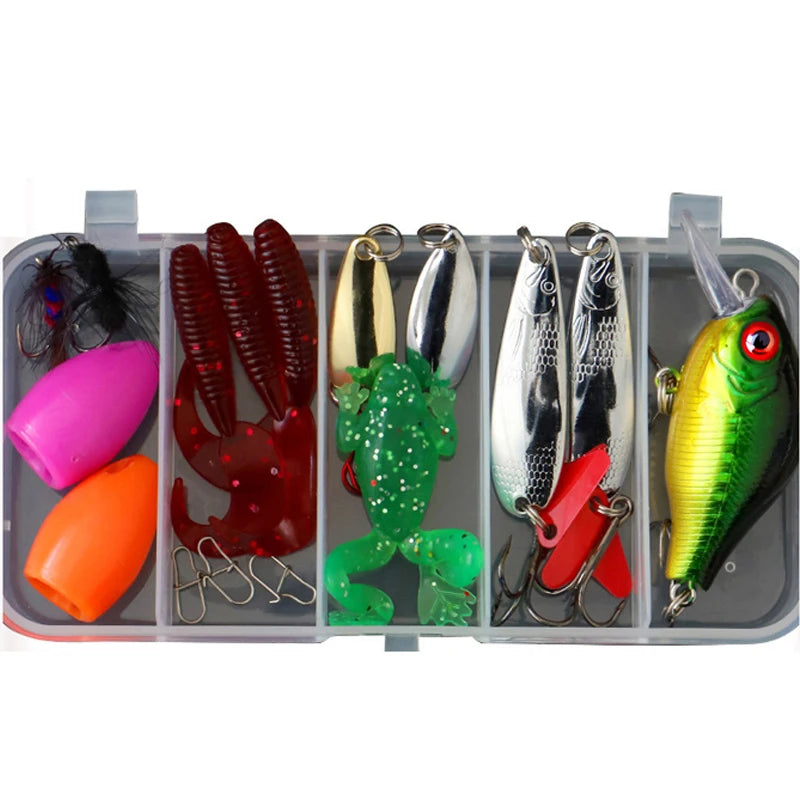 All in One Fishing Lure Kit - 50pcs Hard/Soft Baits, Metal Jigs with Tackle Box for Bass Trout Saltwater Fishing | Complete Starter Set for Beginners & Pros | Ideal for Freshwater Lakes, Rivers & Ocean Fishing