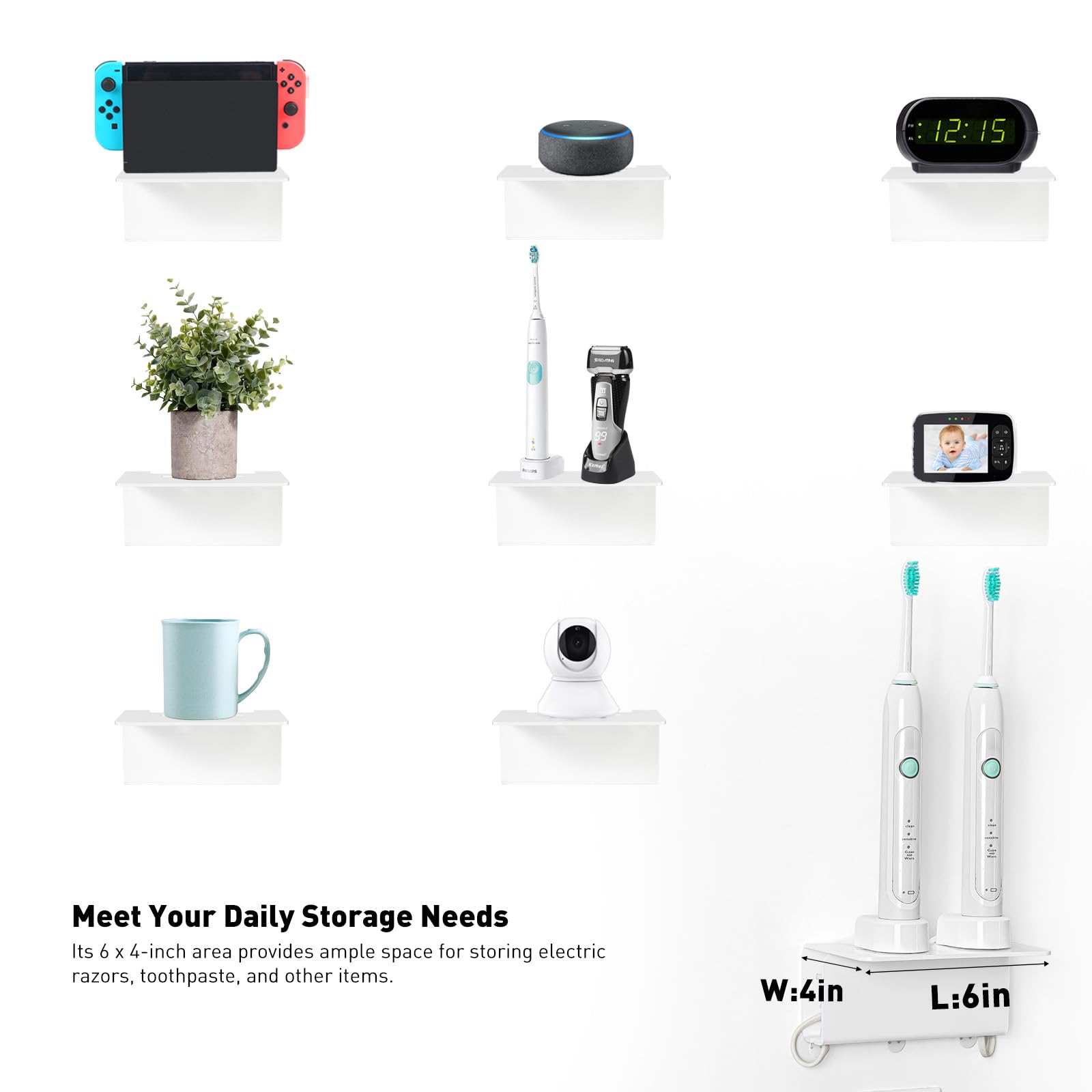 OAPRIRE Acrylic Wall Mount Electric Toothbrush Holder with Cable Organizer - Space Saving Bathroom Organizer for Oral Care Essentials - Perfect for Charging Toothbrushes in Small Bathrooms & Vanities (White)